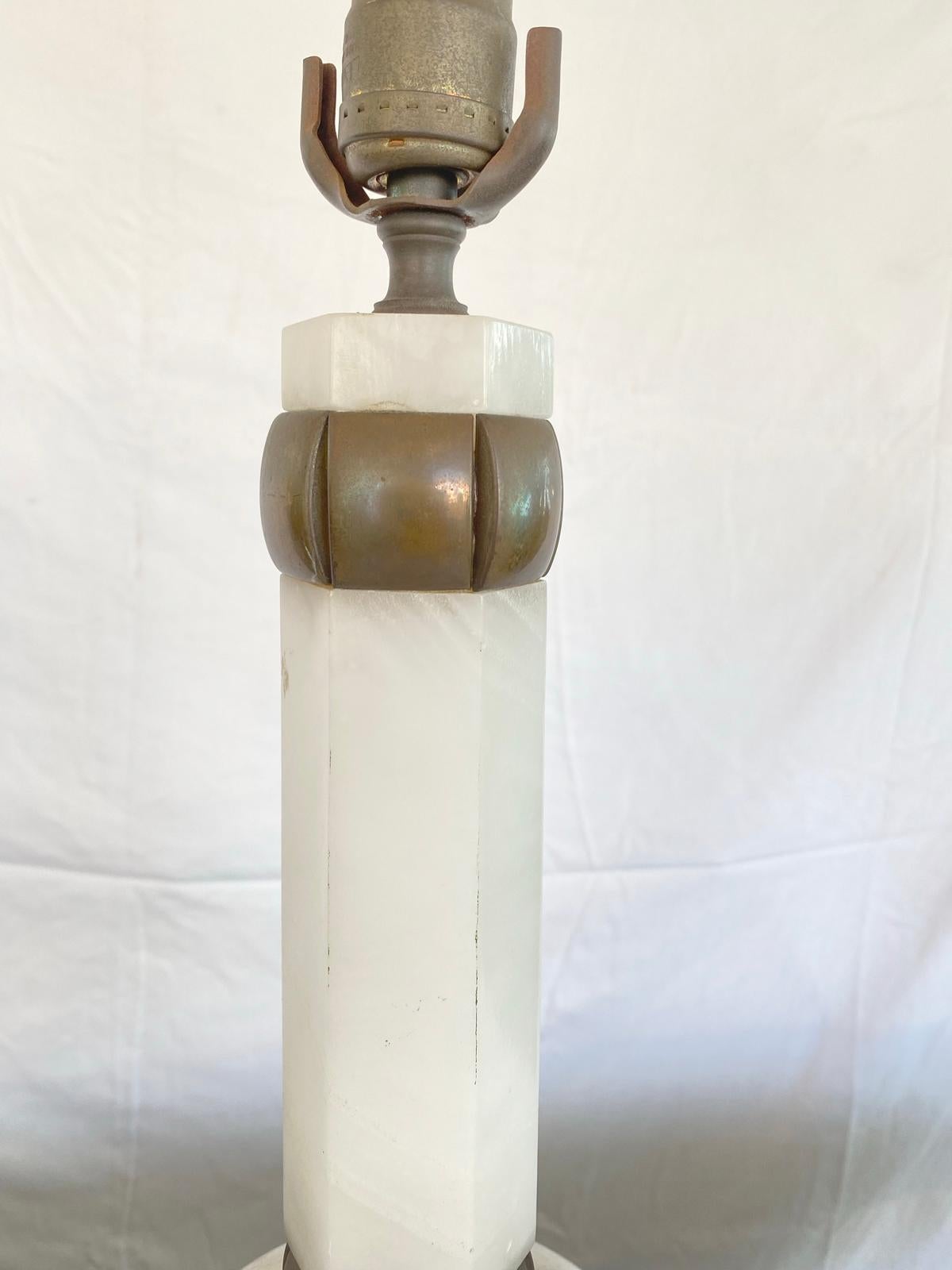 Single Mid-century Vintage Mid-century Italian Alabaster Lamp with Brass Collars For Sale 1