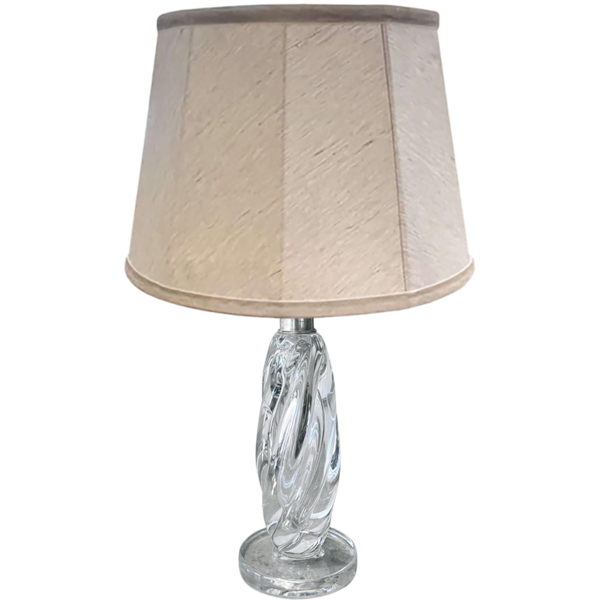 Belgian Single Midcentury Clear Glass Val Saint Lambert Table Lamp For Sale