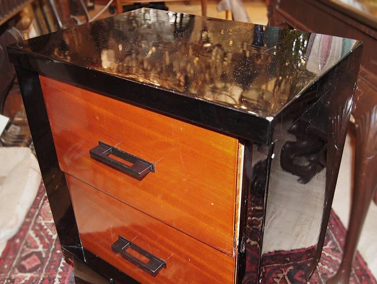 A single circa late 1940s French wooden nightstand.

Measurements:
Height 29.25