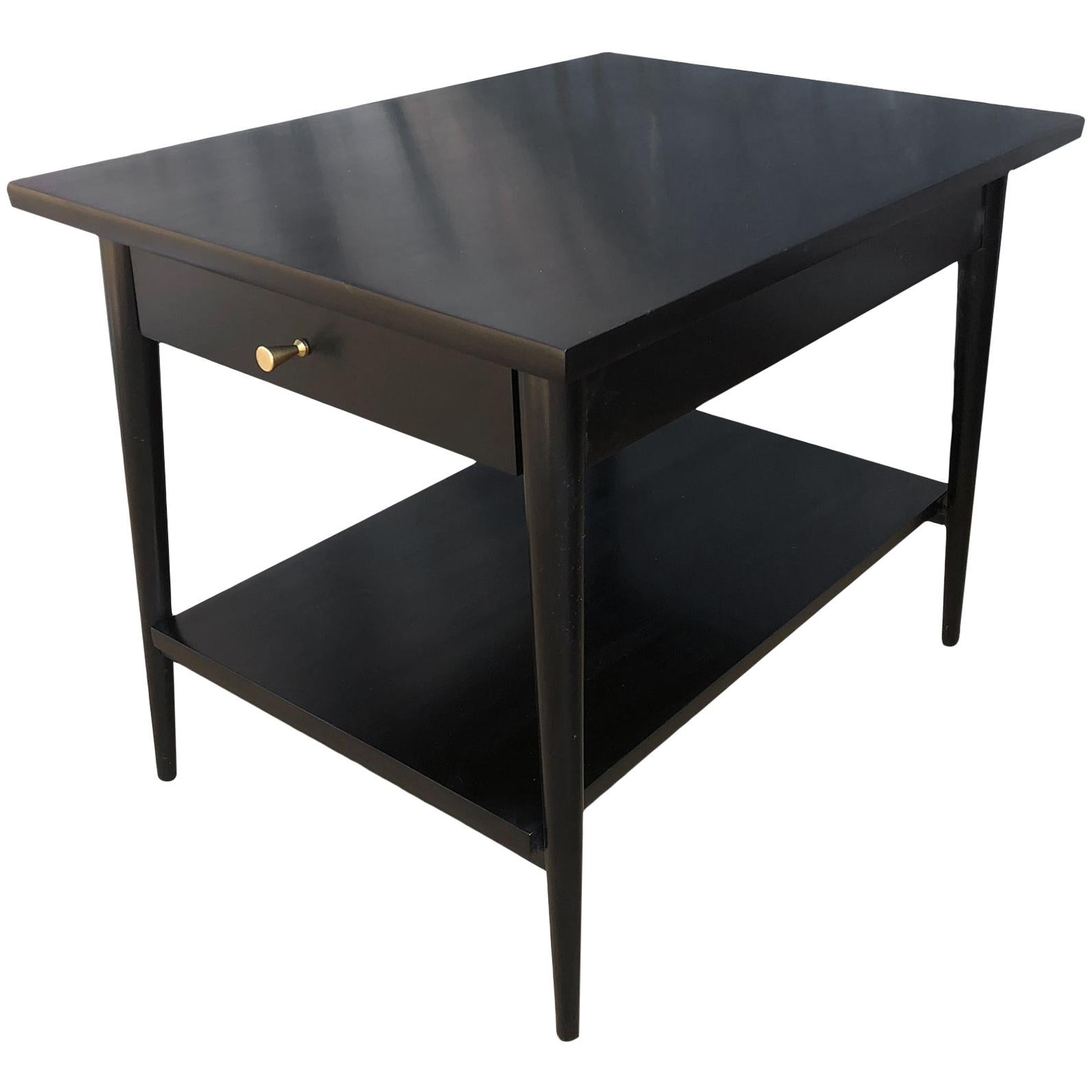 Single Midcentury Paul McCobb #1587 Nightstand Black Finish Brass Knob End Table