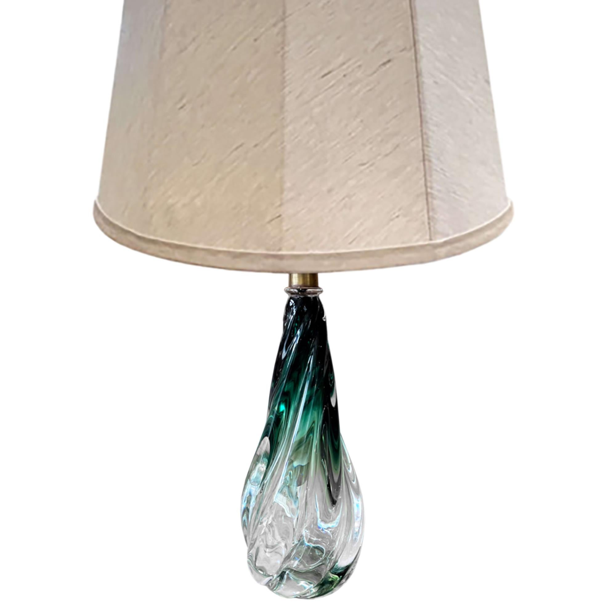 Mid-Century Modern Single Midcentury Val Saint Lambert Table Lamp with Green and Clear Glass For Sale