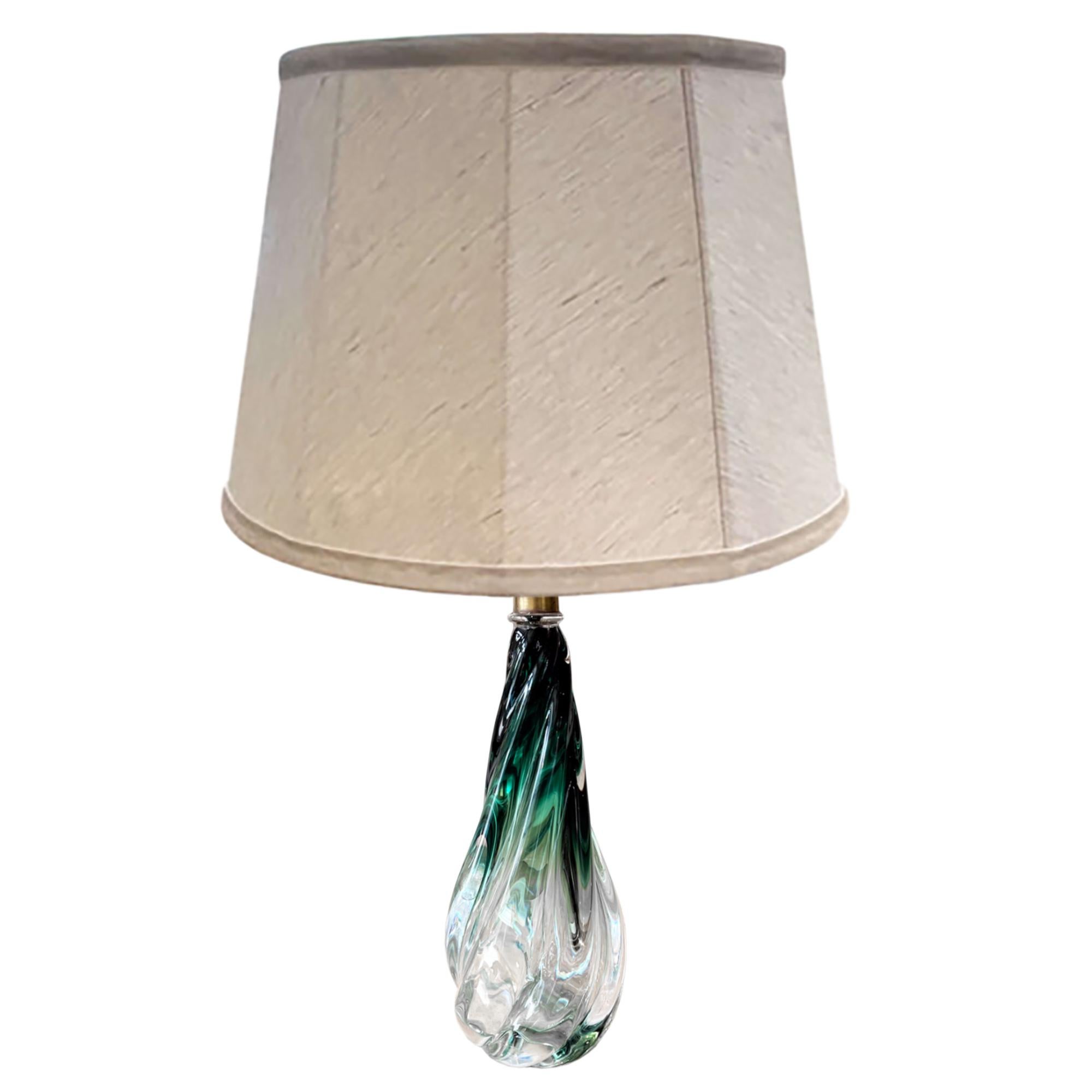 Hand-Crafted Single Midcentury Val Saint Lambert Table Lamp with Green and Clear Glass For Sale
