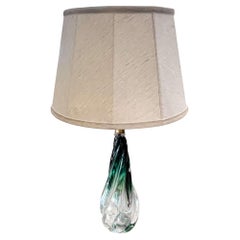 Single Midcentury Val Saint Lambert Table Lamp with Green and Clear Glass