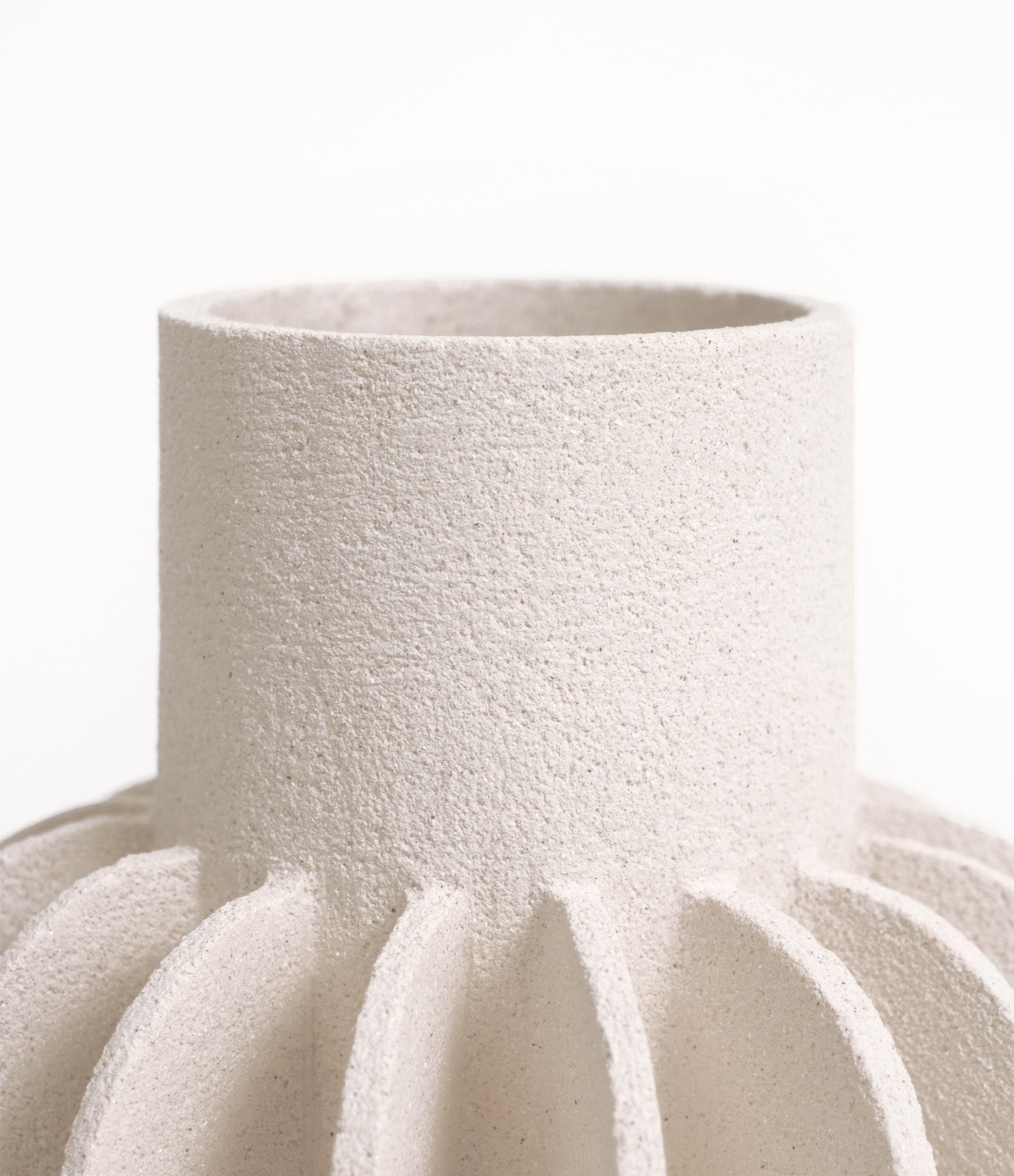 Minimalist 21st Century Mille-Pattes N°2 Vase in White Ceramic, Hand-Crafted in France