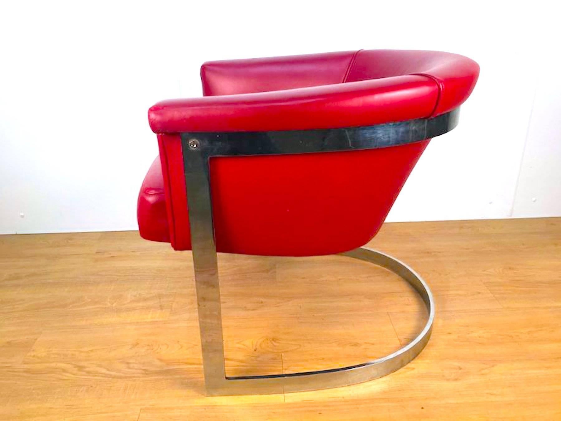Mid-Century Modern 1970s Barrel Back Lounge Chair in Custom Red Leather For Sale