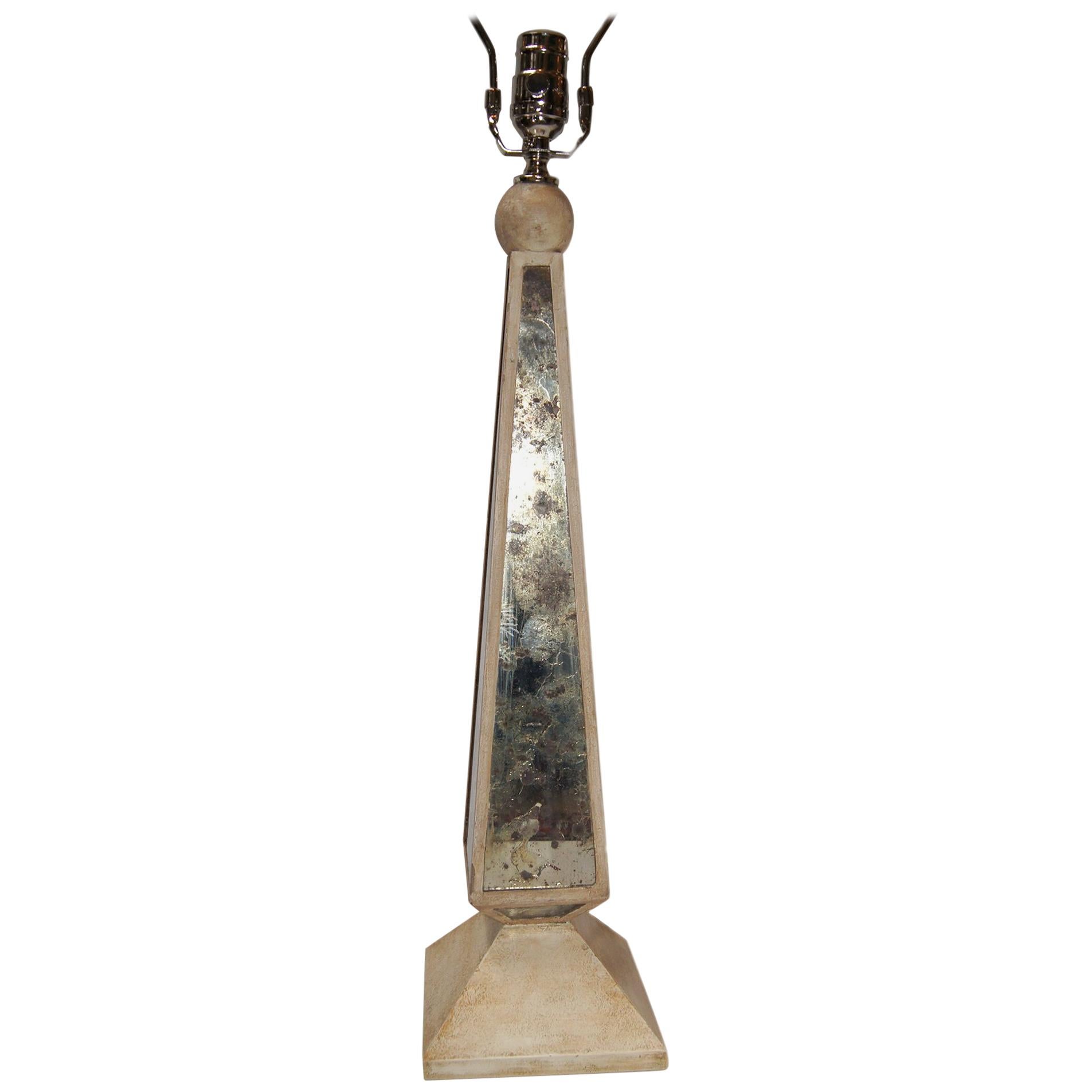 Single Mirrored Obelisk Table Lamp For Sale