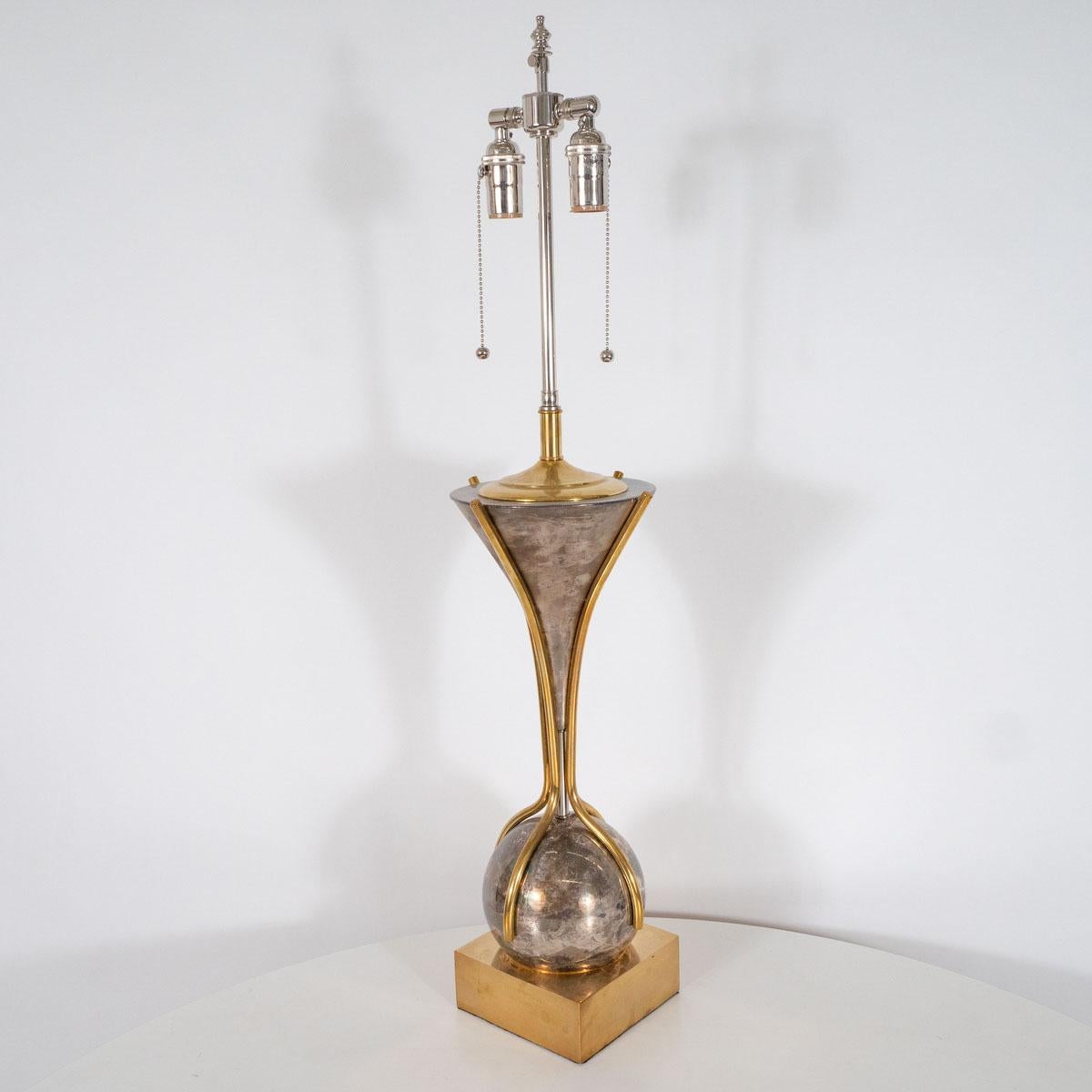 Single Mixed Finish Table Lamp In Good Condition For Sale In Tarrytown, NY