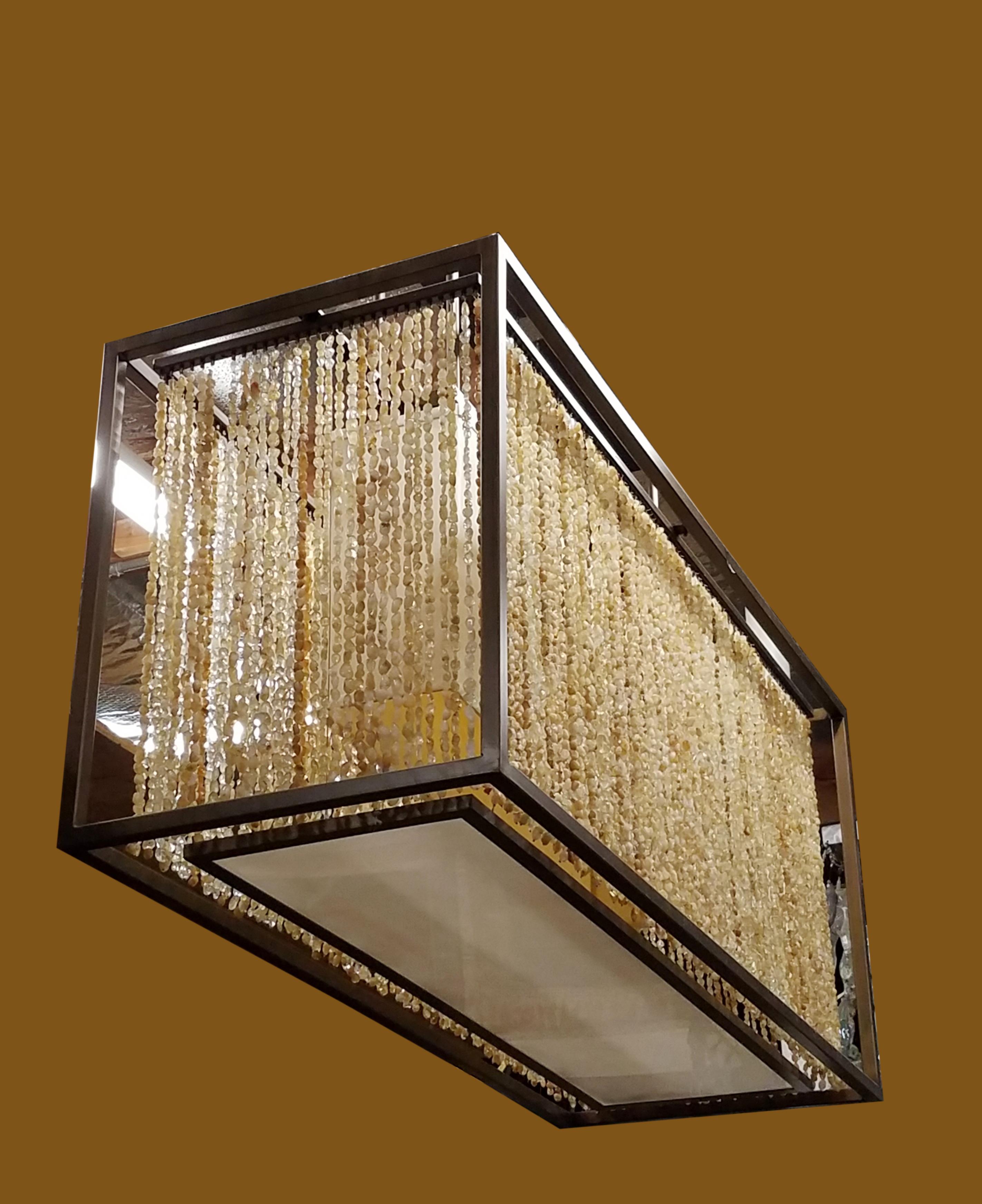 Single, Modern Citrine Strand Rectangular Chandelier 2