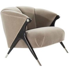 Single Modernist Karpen Lounge Chair in Taupe Mohair, 1950s