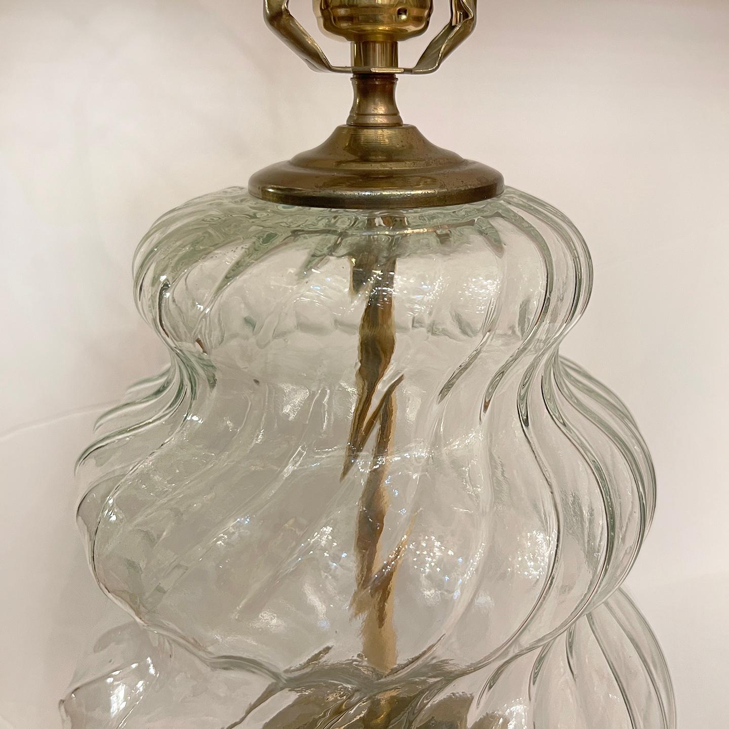 Italian Single Molded Glass Table Lamp For Sale