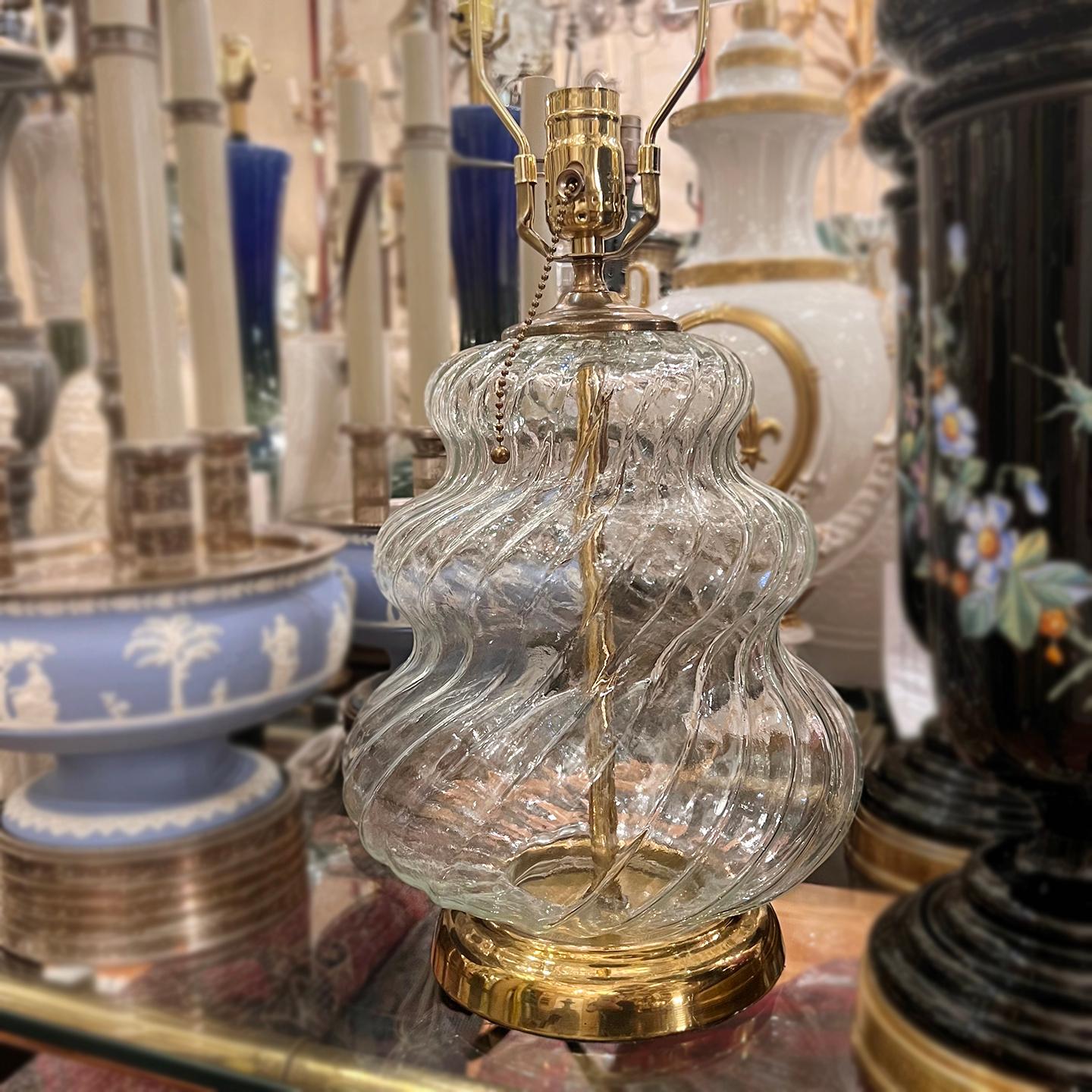 Mid-20th Century Single Molded Glass Table Lamp For Sale