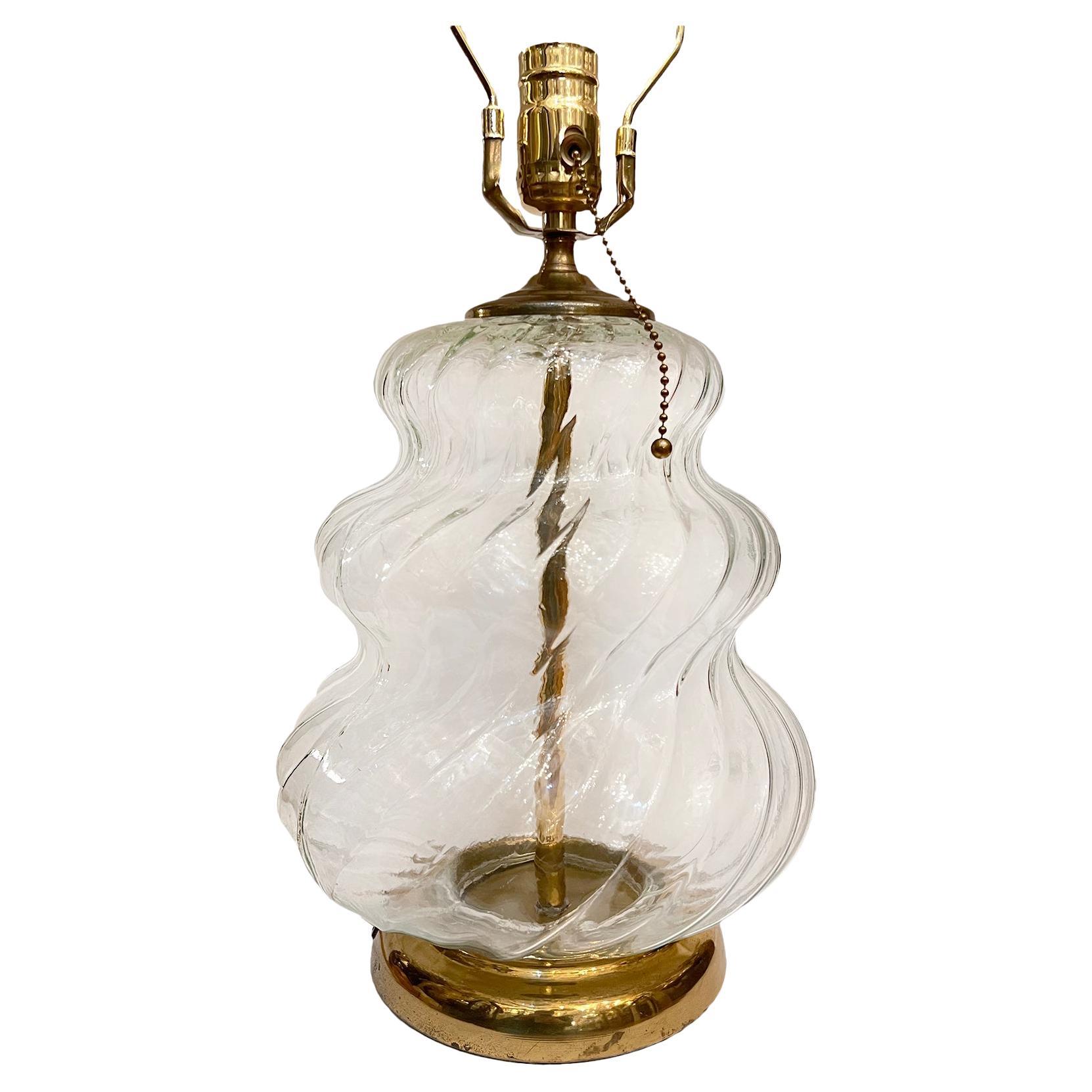 Single Molded Glass Table Lamp For Sale