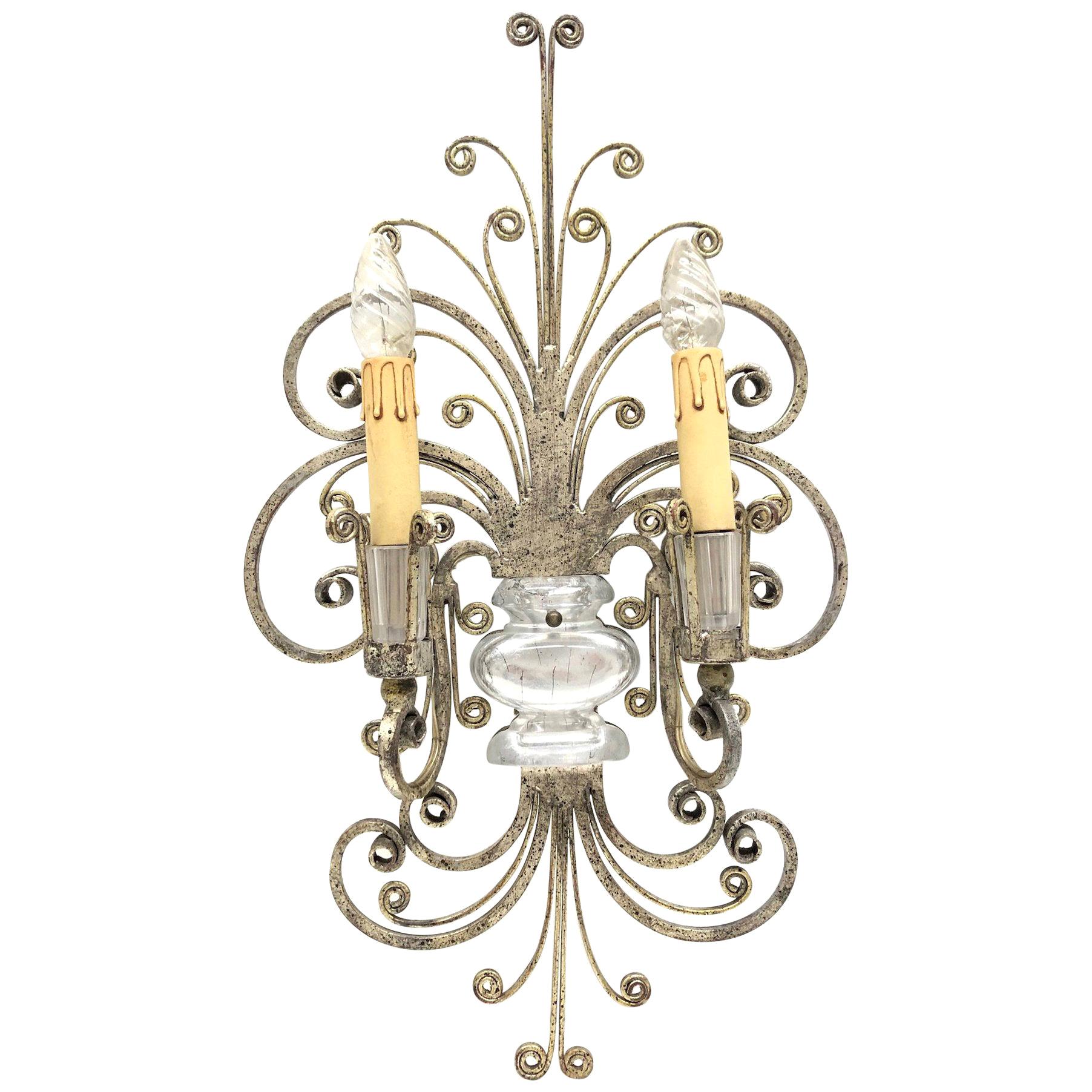 Single monumental Italian Crystal Urn Motif Flower Wall Sconce by Banci Florence For Sale