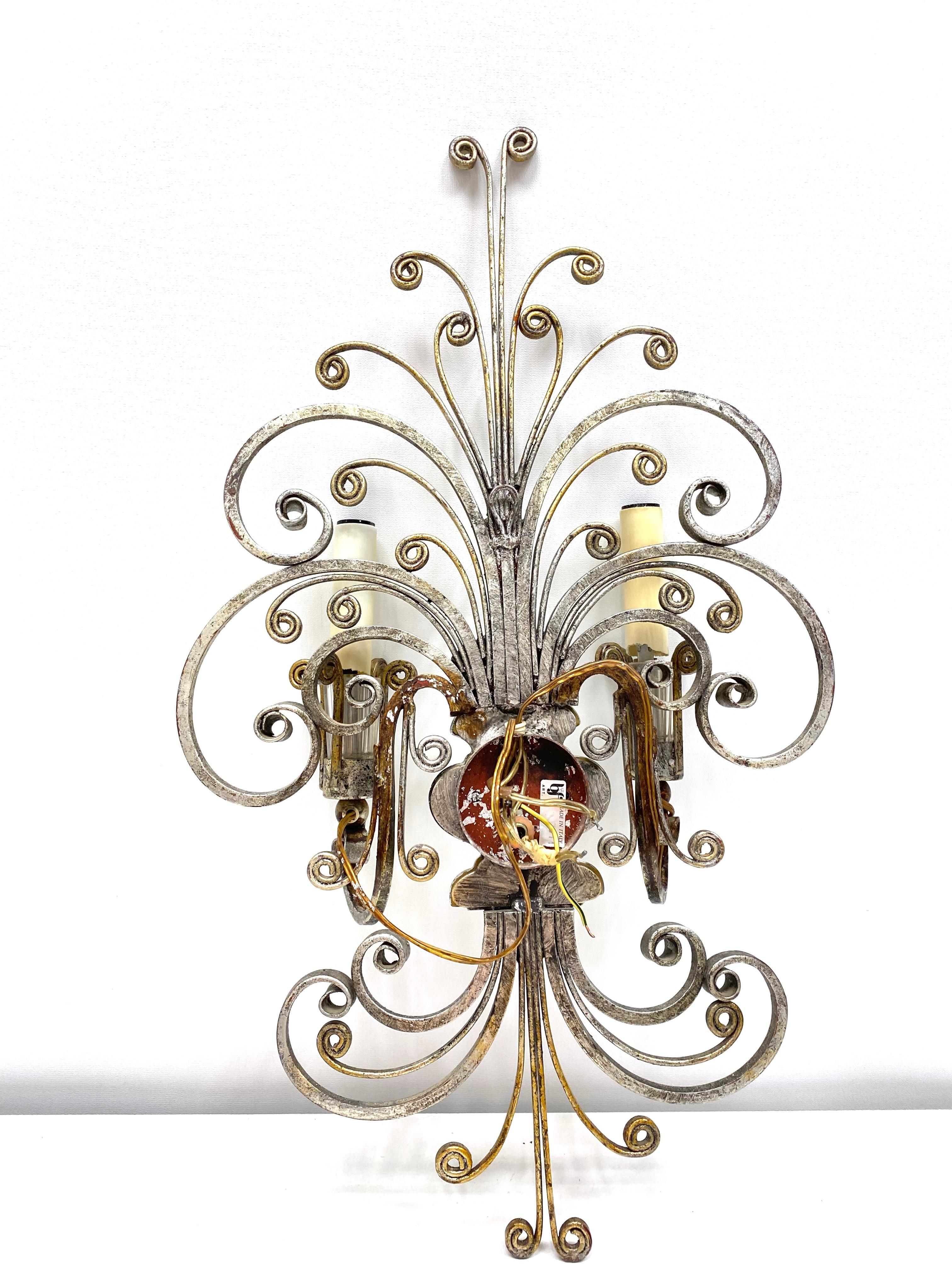 Single Monumental Italian Crystal Urn Motif Flower Wall Sconce by Banci Florence For Sale 5