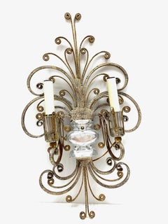 Single Monumental Italian Crystal Urn Motif Flower Wall Sconce by Banci Florence