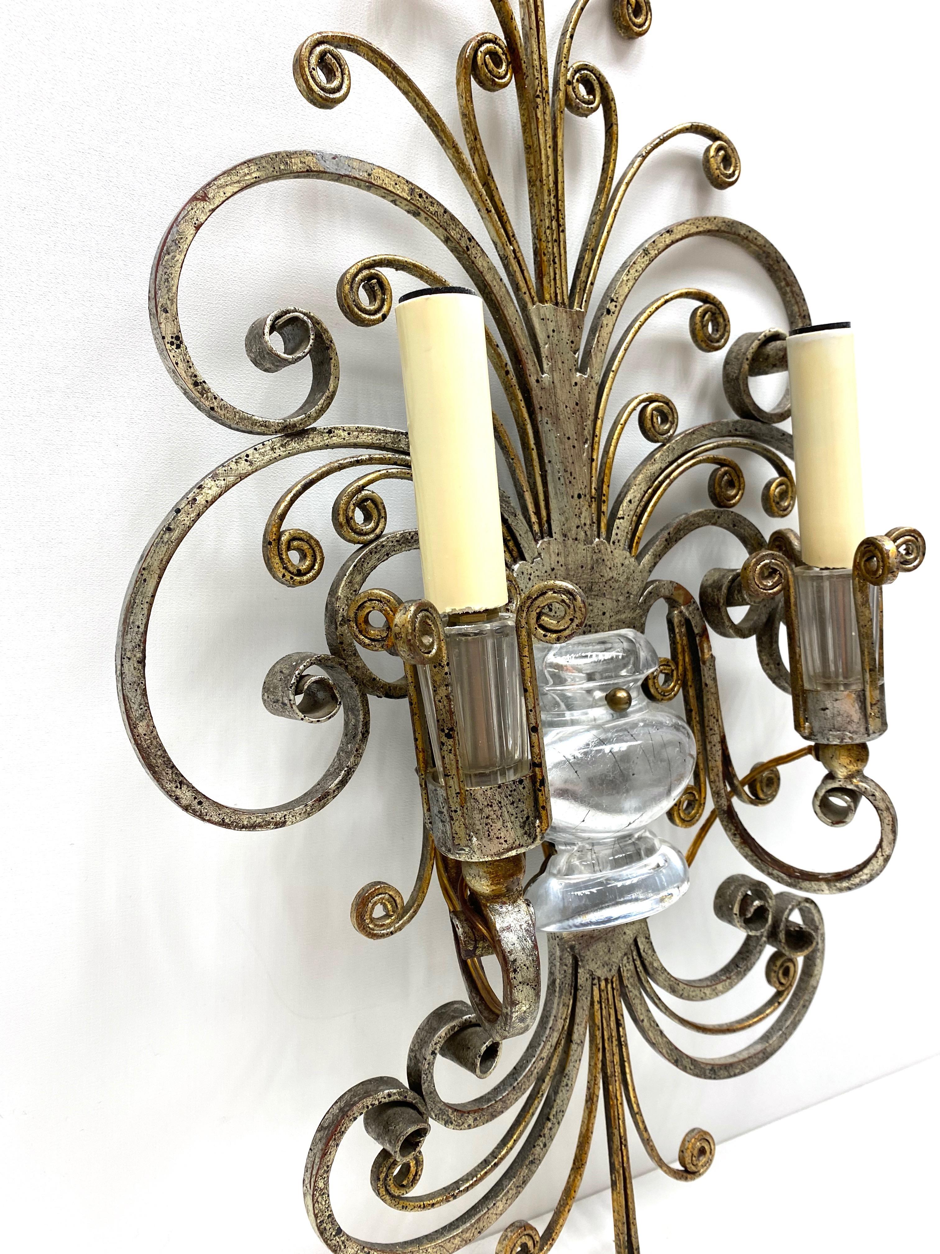 Single Monumental Italian Crystal Urn Motif Flower Wall Sconce by Banci Florence For Sale 2