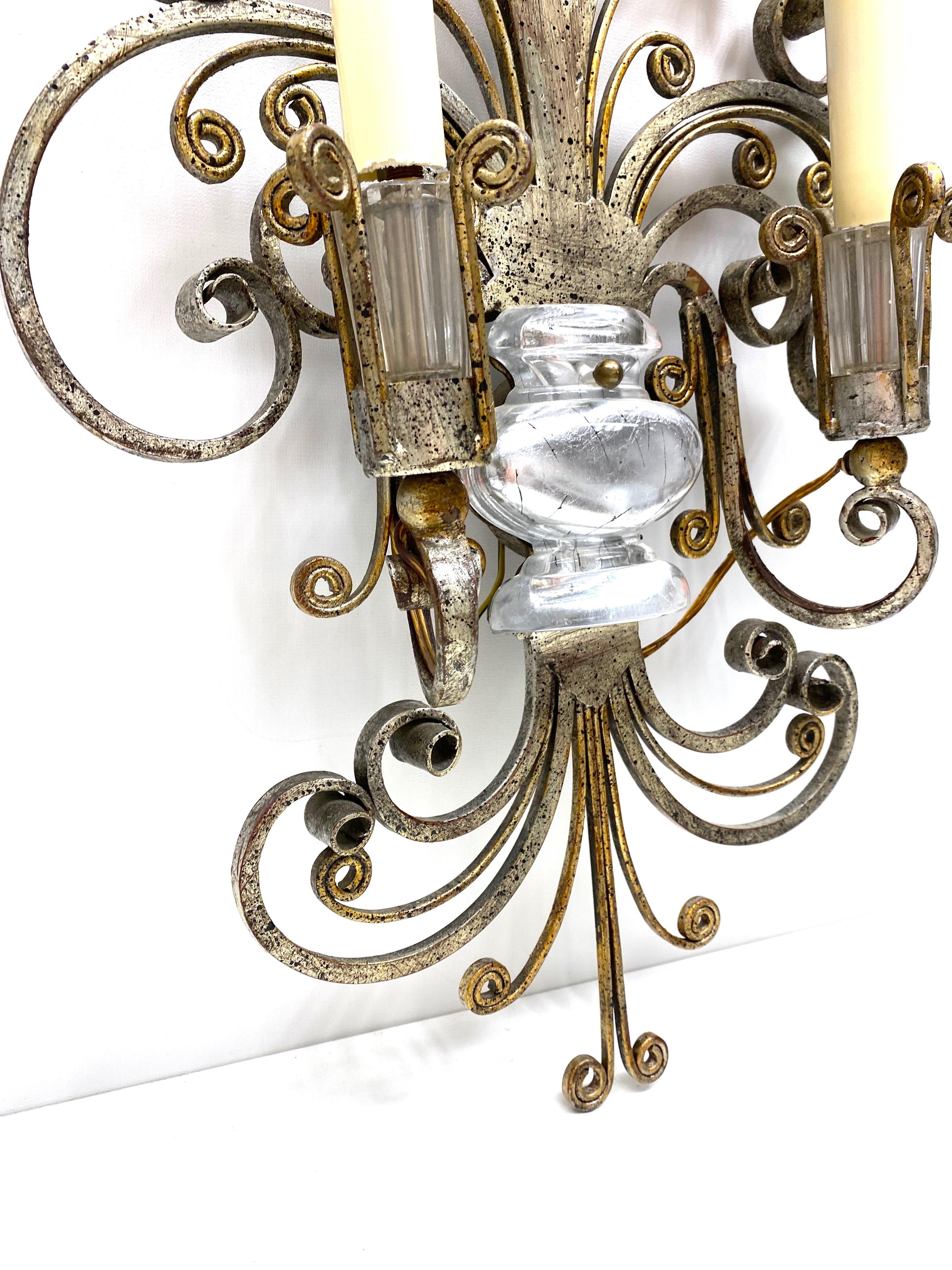 Single Monumental Italian Crystal Urn Motif Flower Wall Sconce by Banci Florence For Sale 3