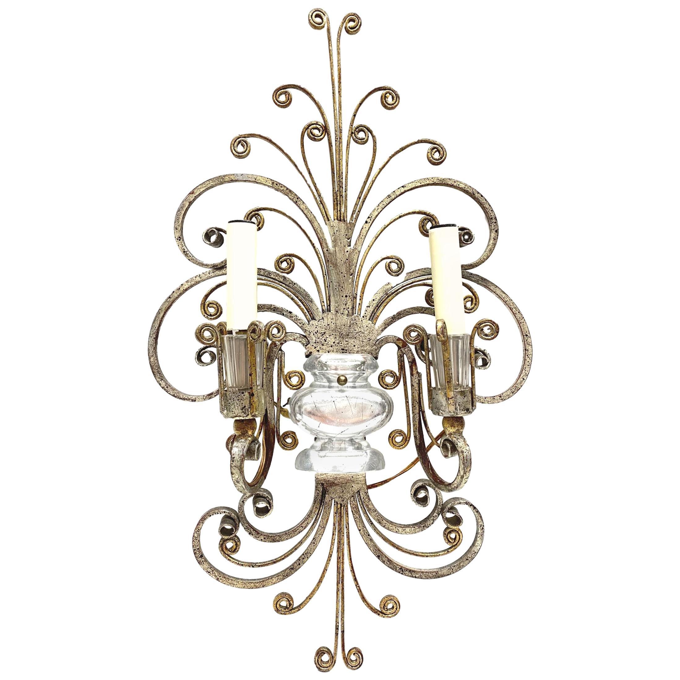 Single Monumental Italian Crystal Urn Motif Flower Wall Sconce by Banci Florence For Sale