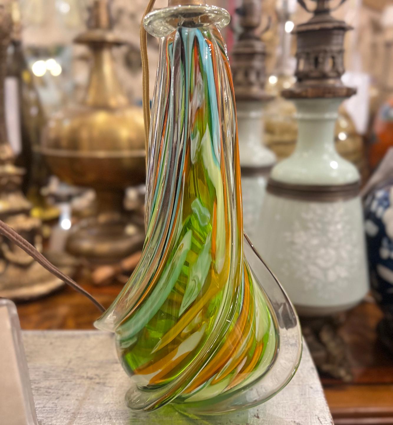 Italian Single Multi-Colored Ribbon Murano Glass Lamp For Sale