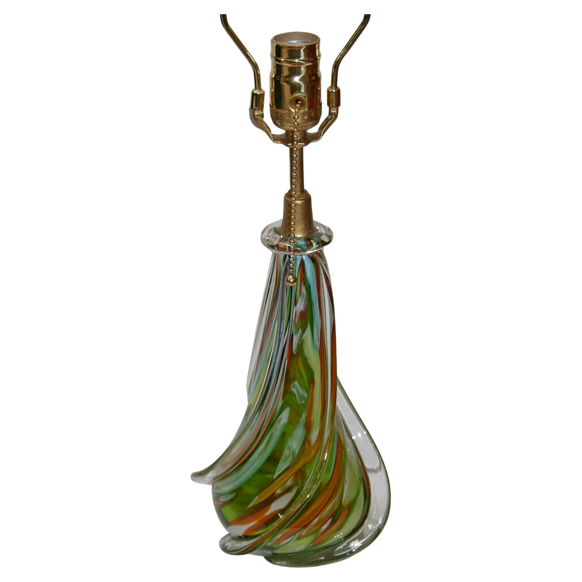 Single Multi-Colored Ribbon Murano Glass Lamp For Sale