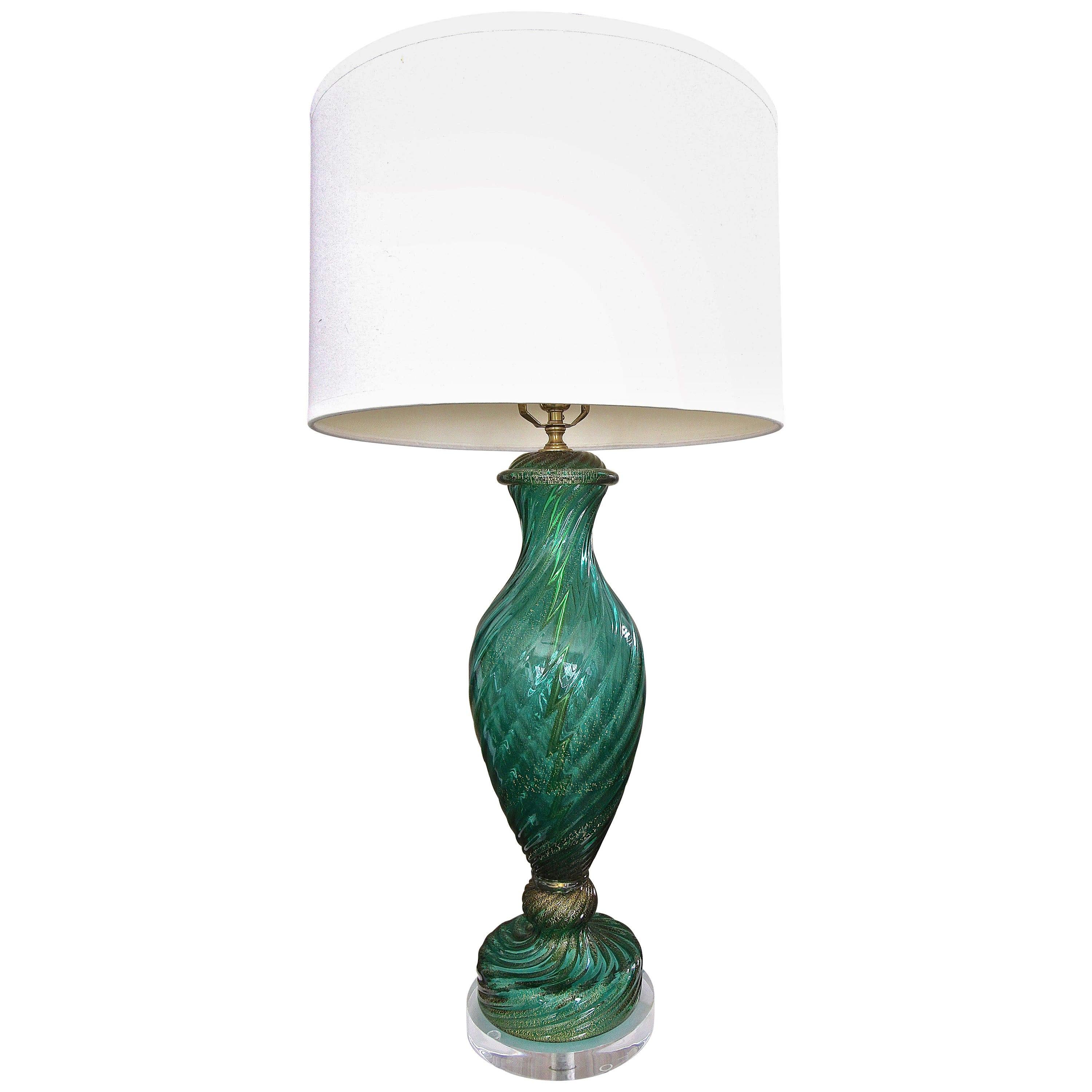 Single Murano Barovier Emerald Green and Gold Glass Table Lamp