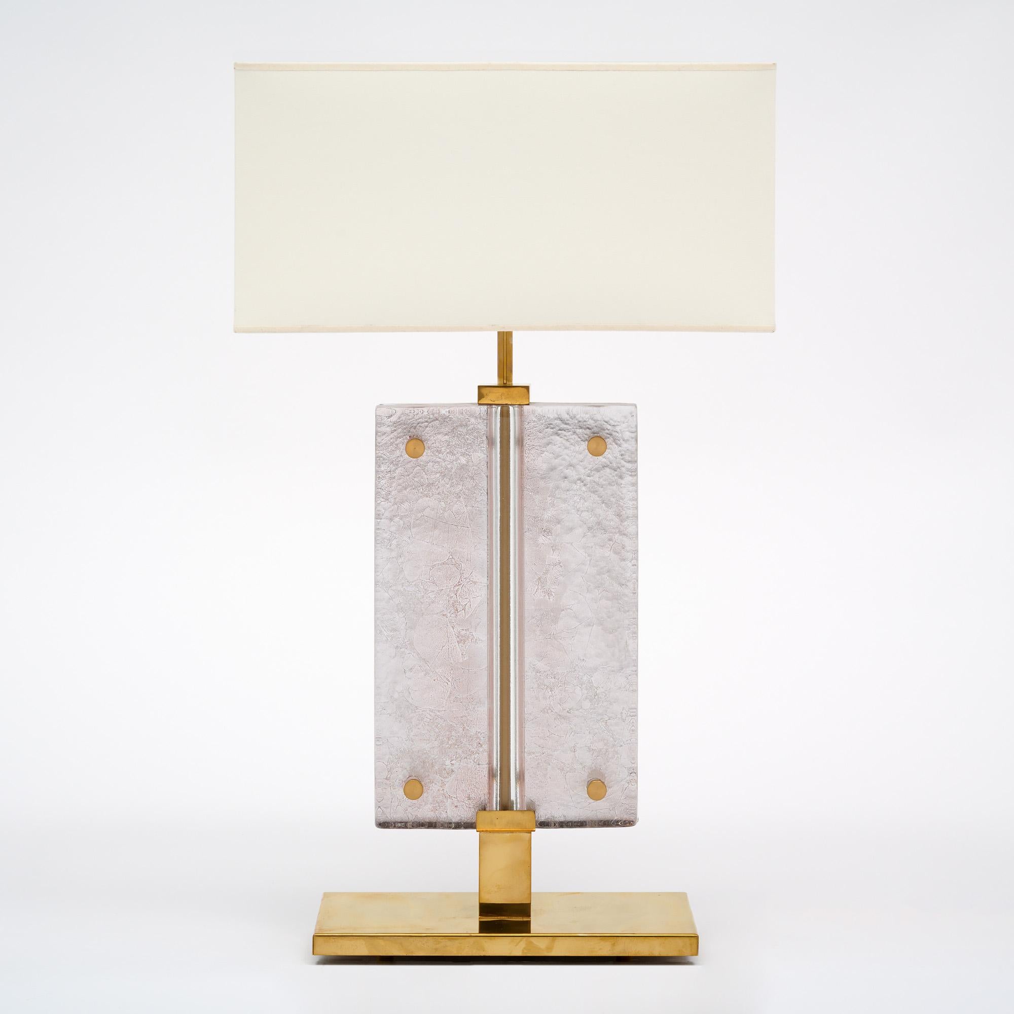 Modern Single Murano Glass Blue and Pink Slab Lamp For Sale