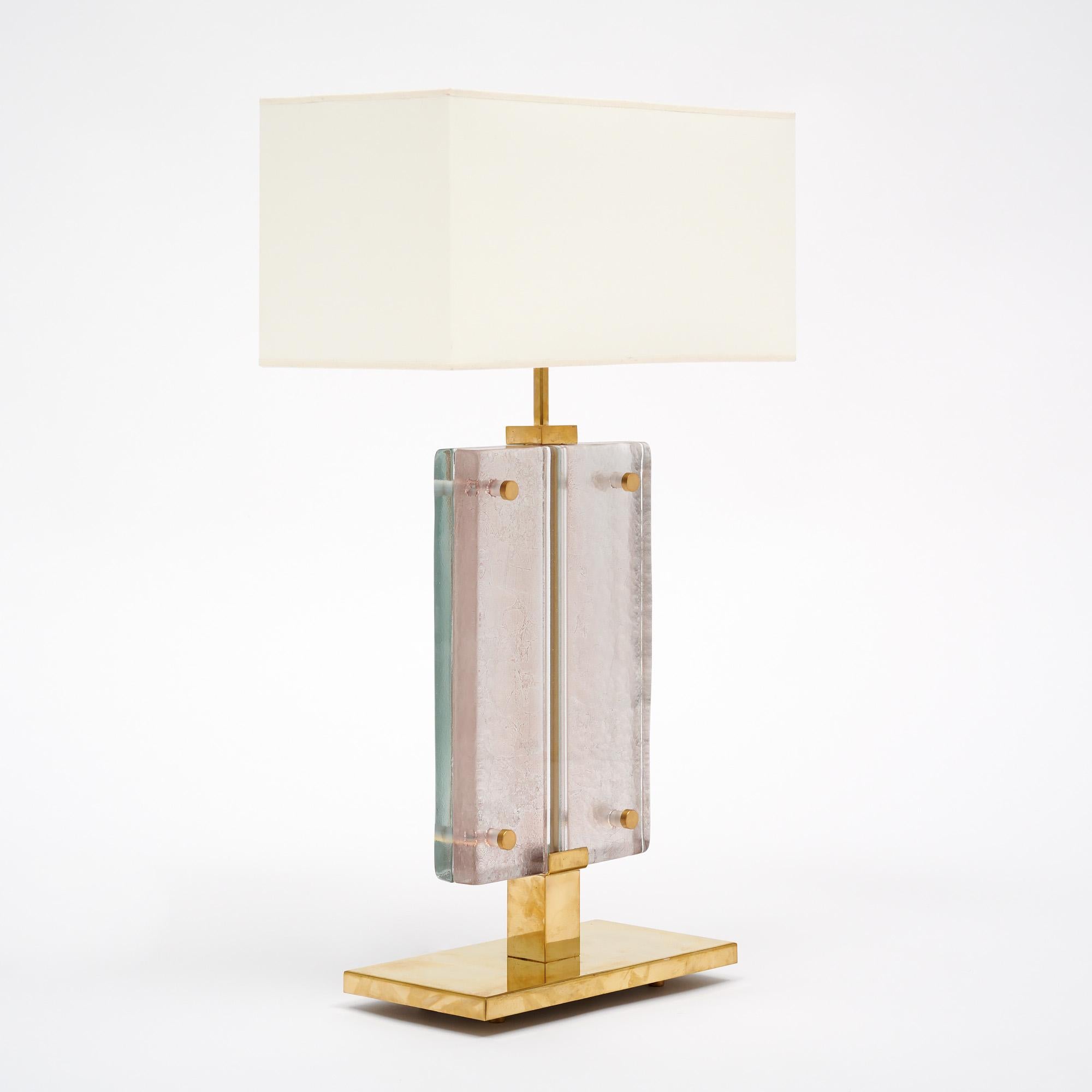 Italian Single Murano Glass Blue and Pink Slab Lamp For Sale