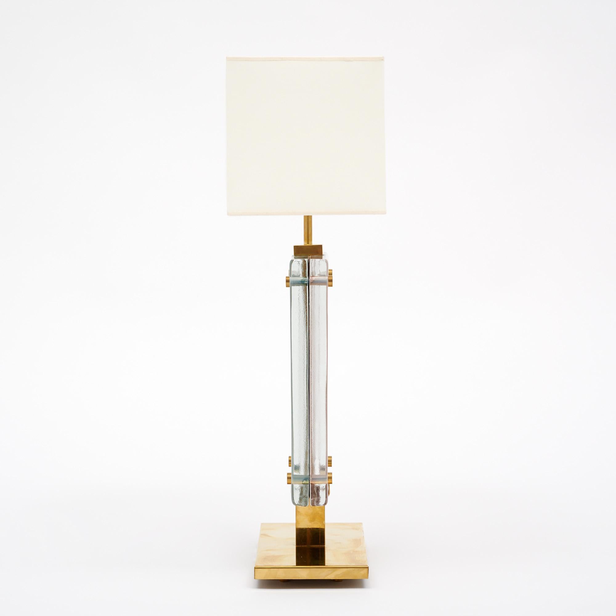 Single Murano Glass Blue and Pink Slab Lamp In New Condition For Sale In Austin, TX