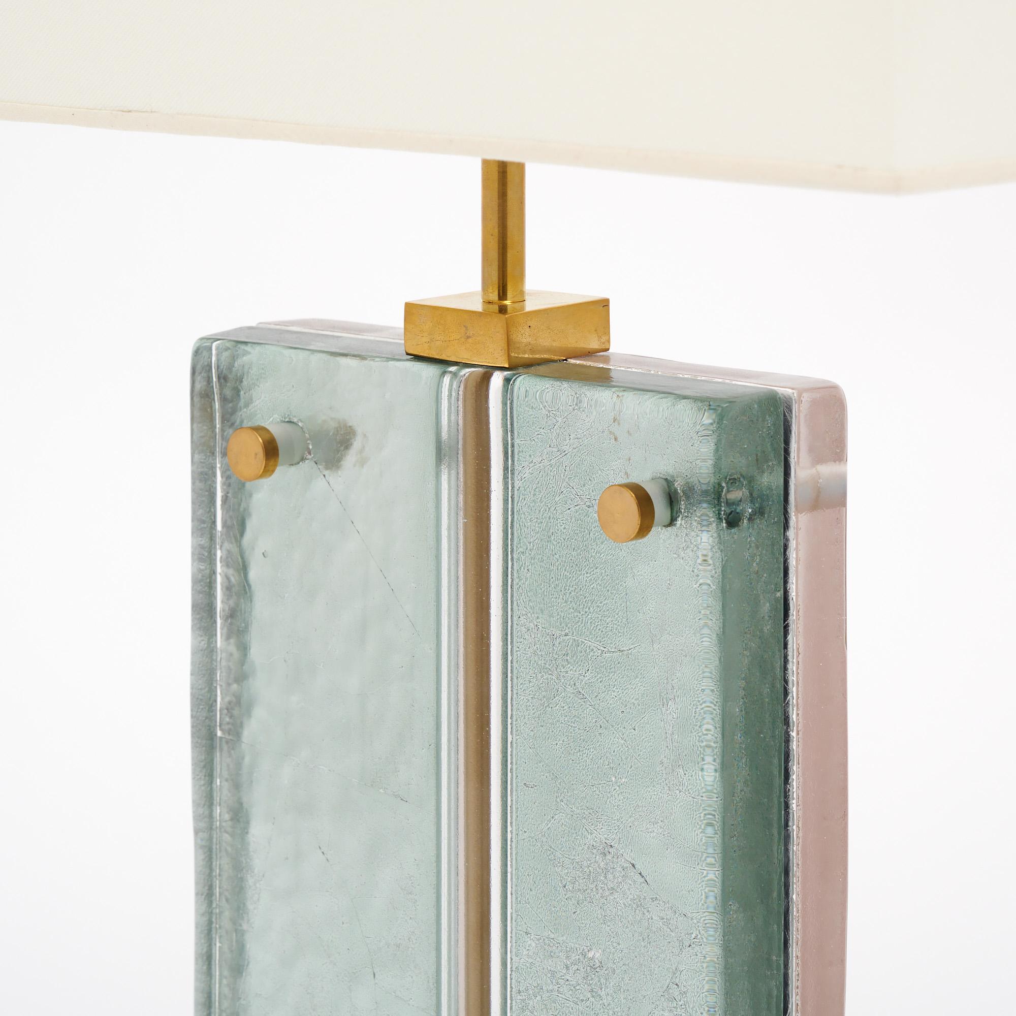 Single Murano Glass Blue and Pink Slab Lamp For Sale 1