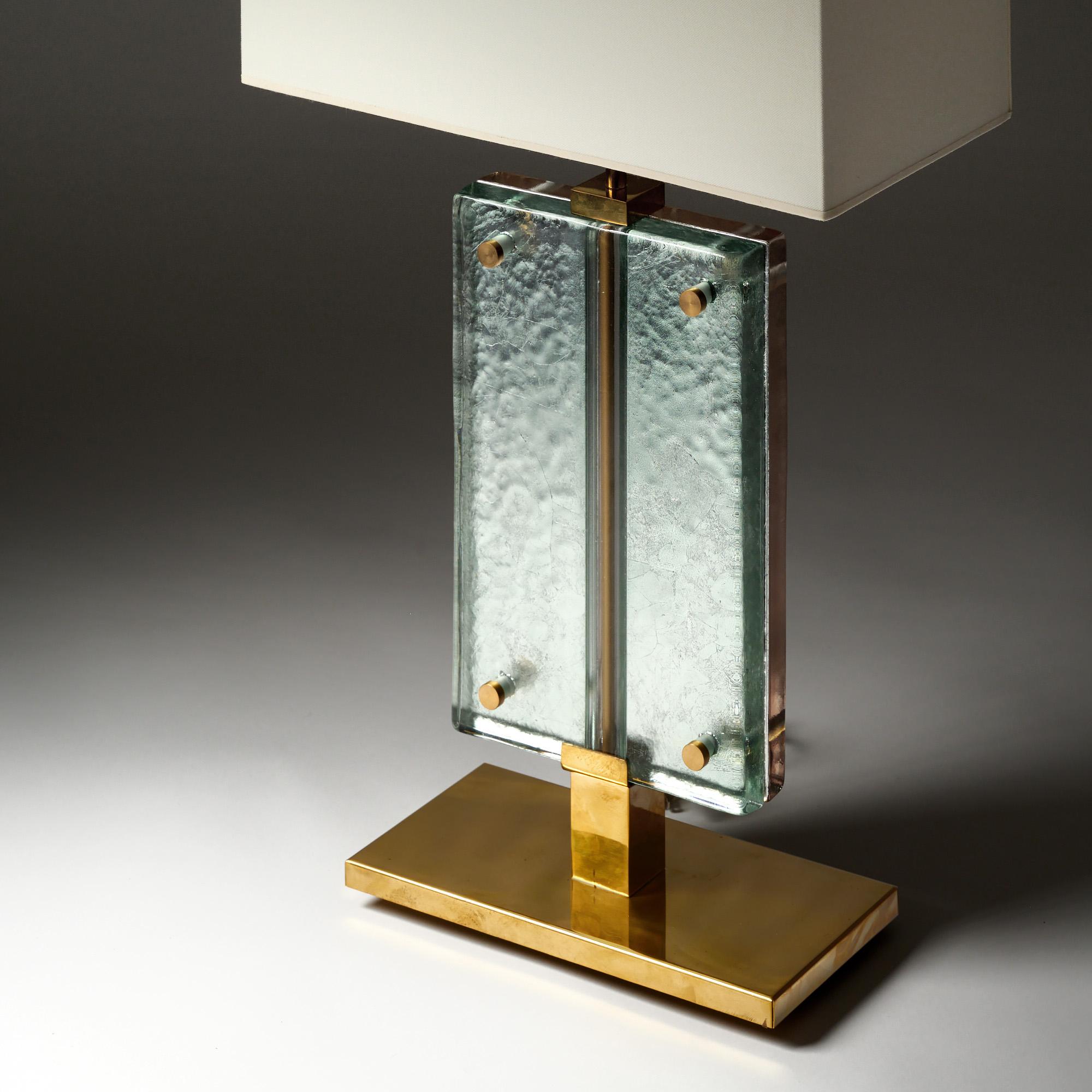 Single Murano Glass Blue and Pink Slab Lamp For Sale 2