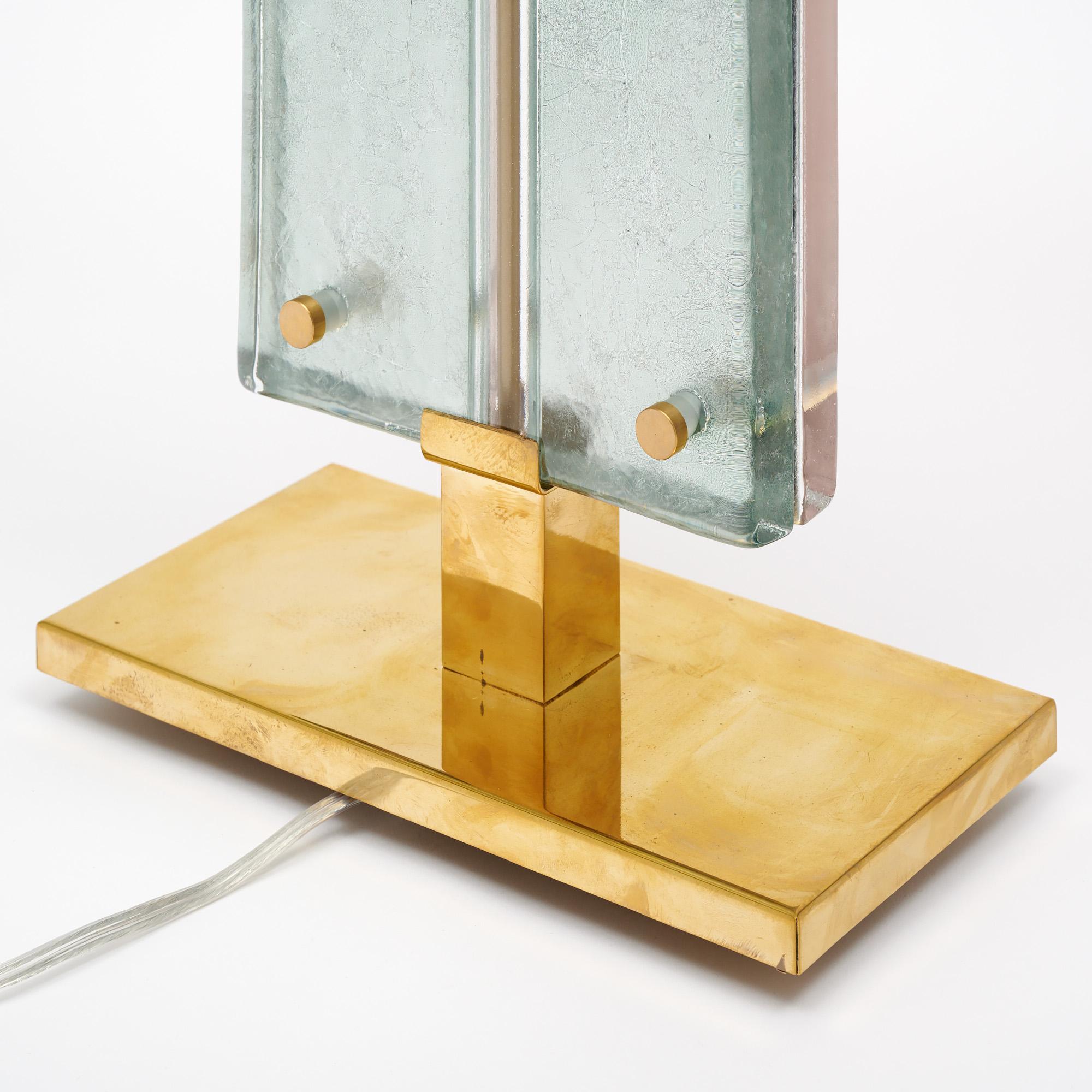 Single Murano Glass Blue and Pink Slab Lamp For Sale 3