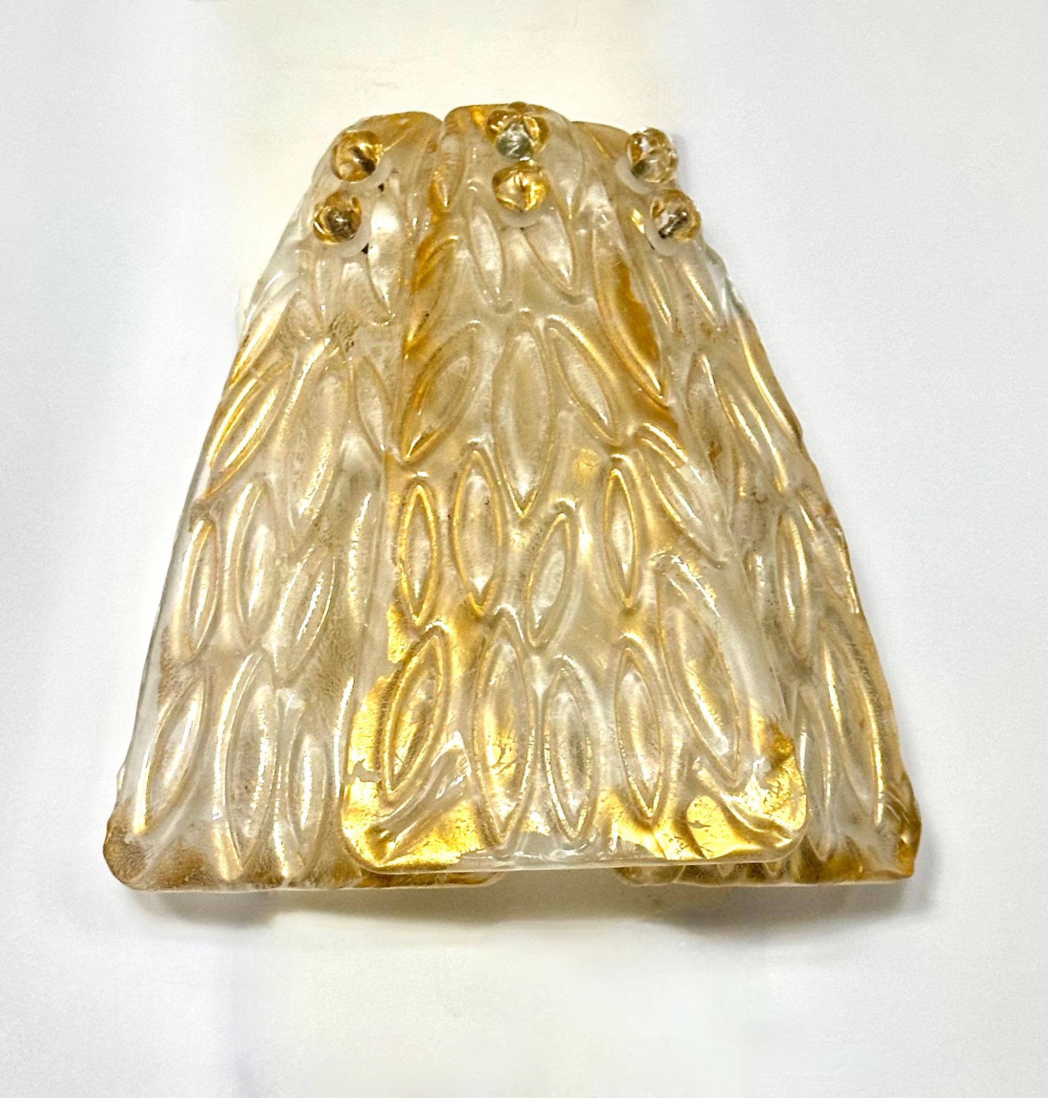 Single Murano Glass Clear & Gold Leaf Wall Sconce For Sale 13