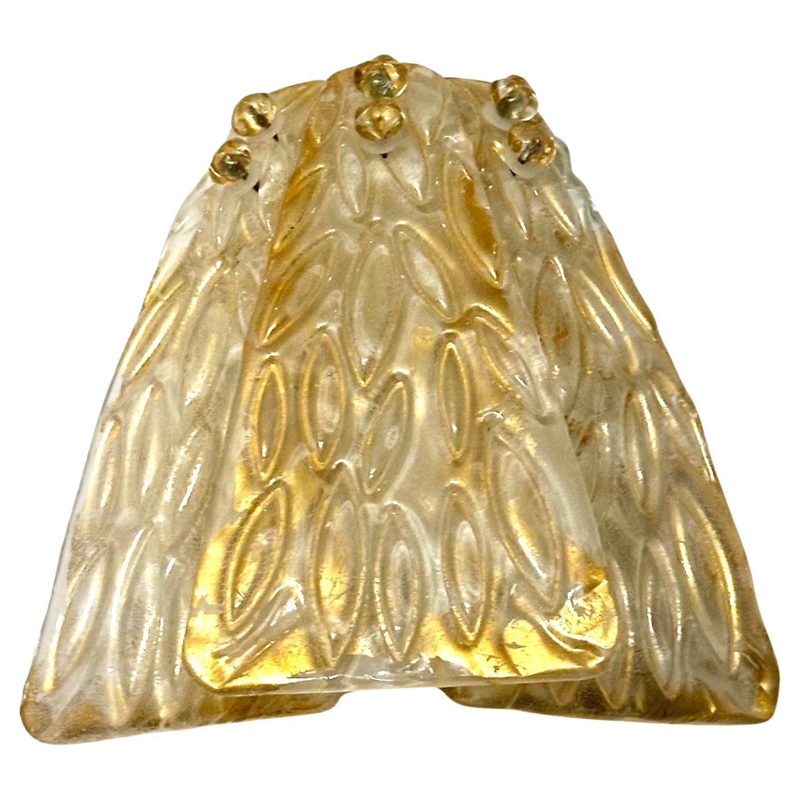 Single Murano Glass Clear & Gold Leaf Wall Sconce