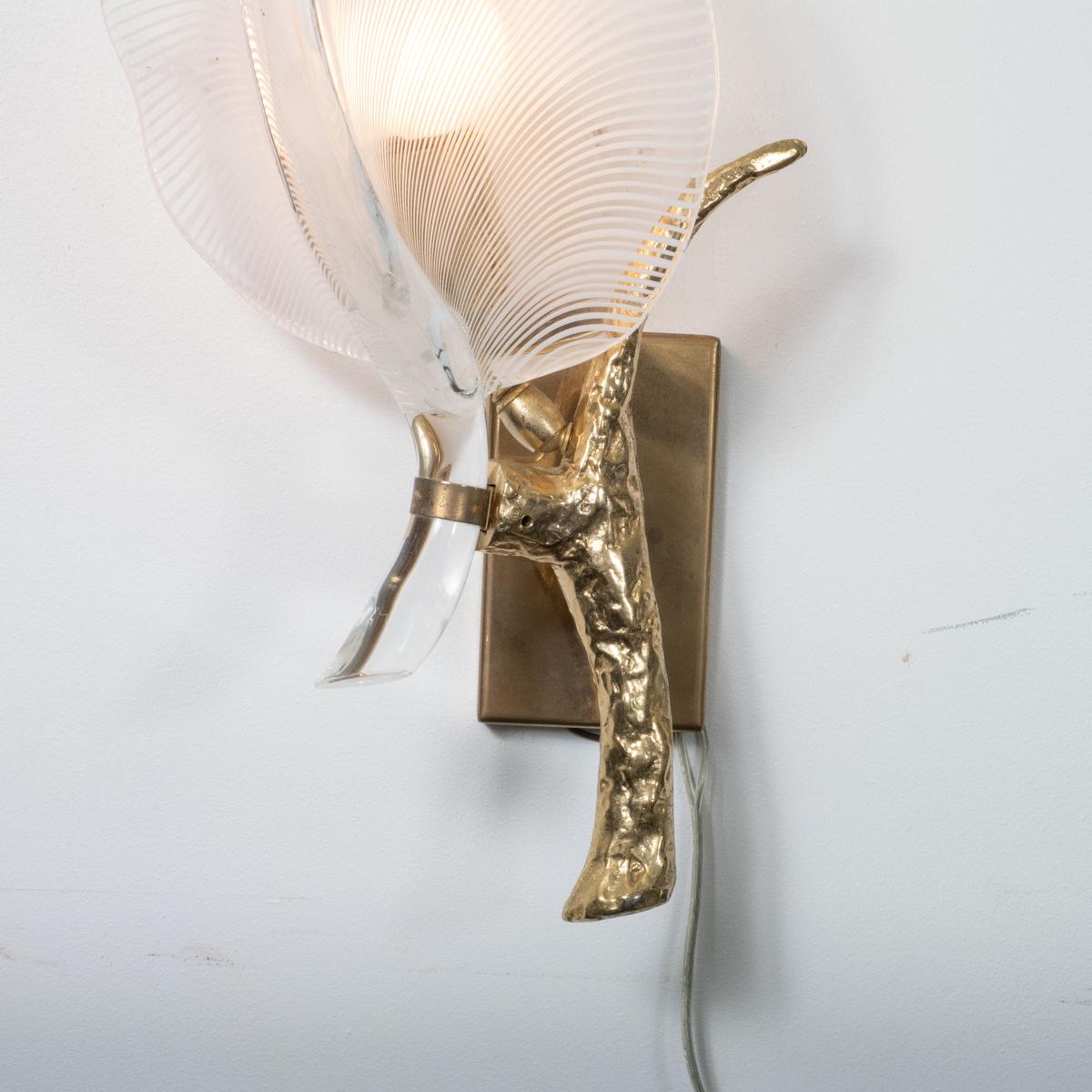 Bronze Single Murano glass leaf sconce For Sale