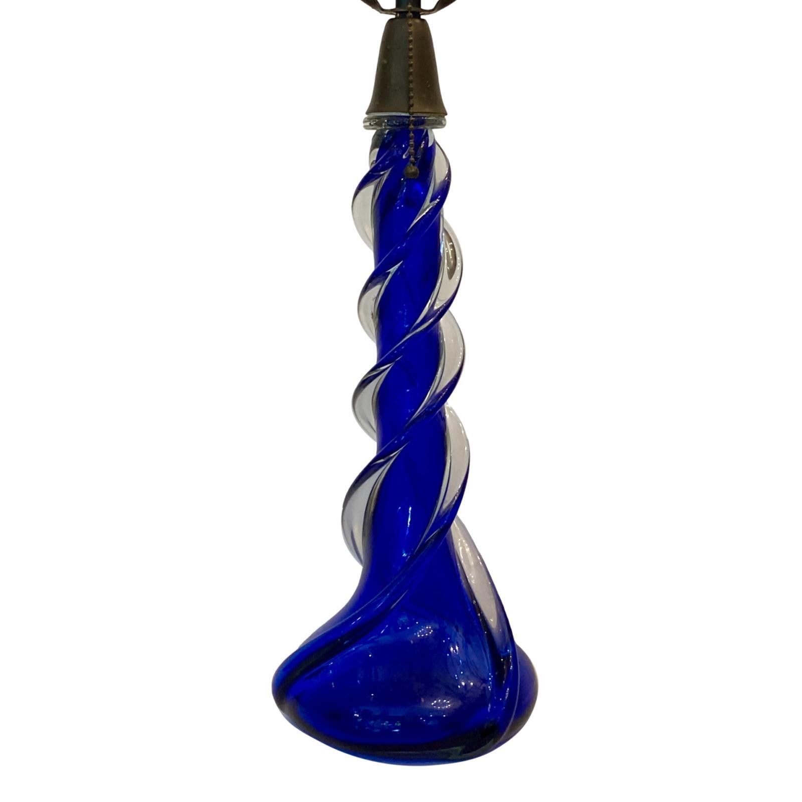 A single circa 1960’s Murano cobalt blue glass table lamp.

Measurements:
Height of body: 16
