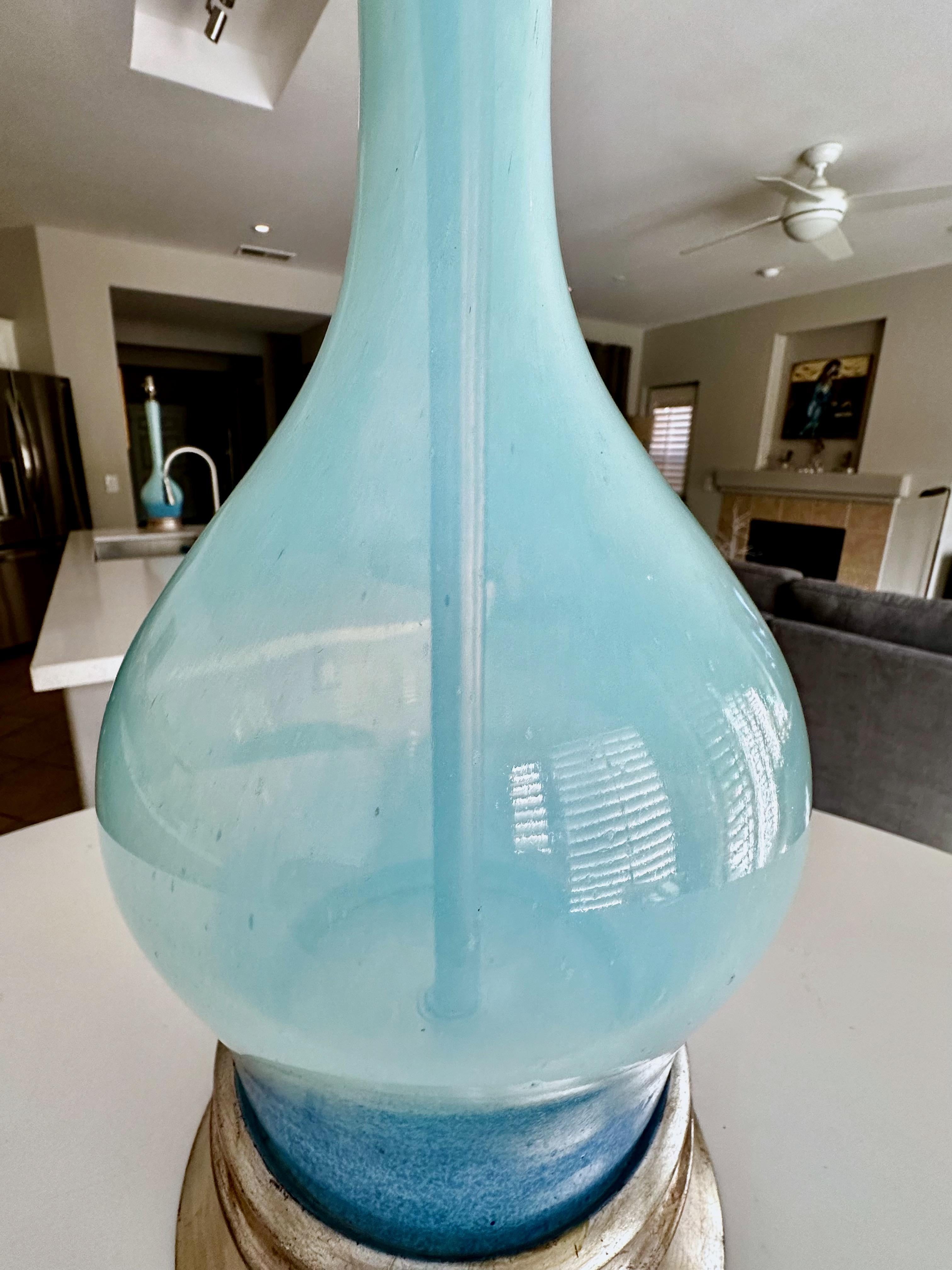 Single Murano Italian Blue Opalescent Table Lamp For Sale 4