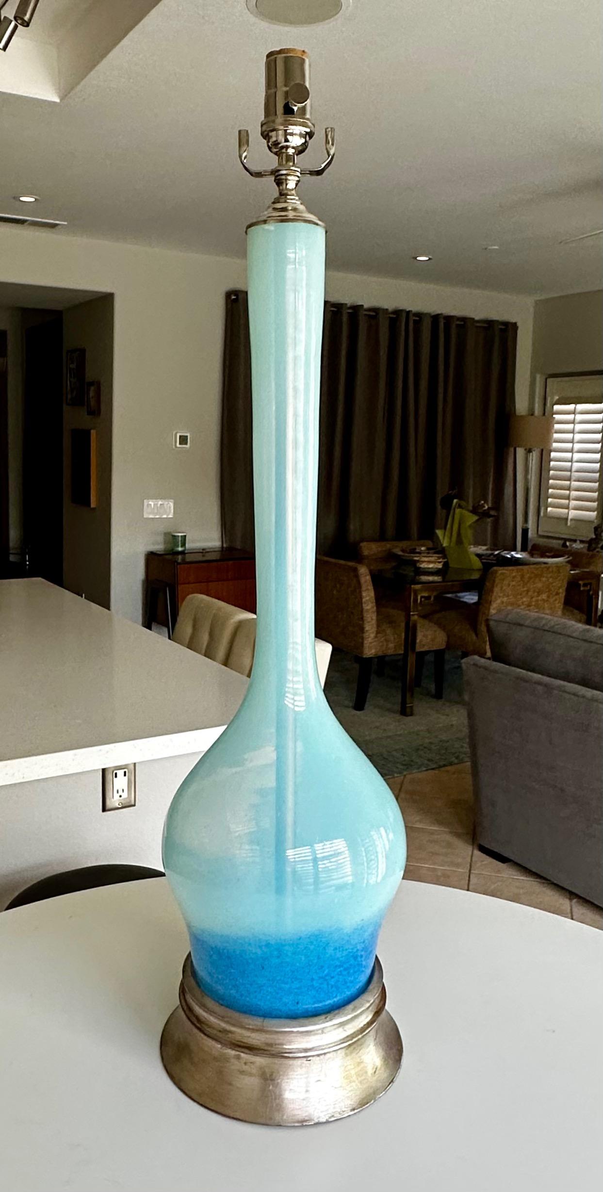 Single Murano Italian Blue Opalescent Table Lamp For Sale 9