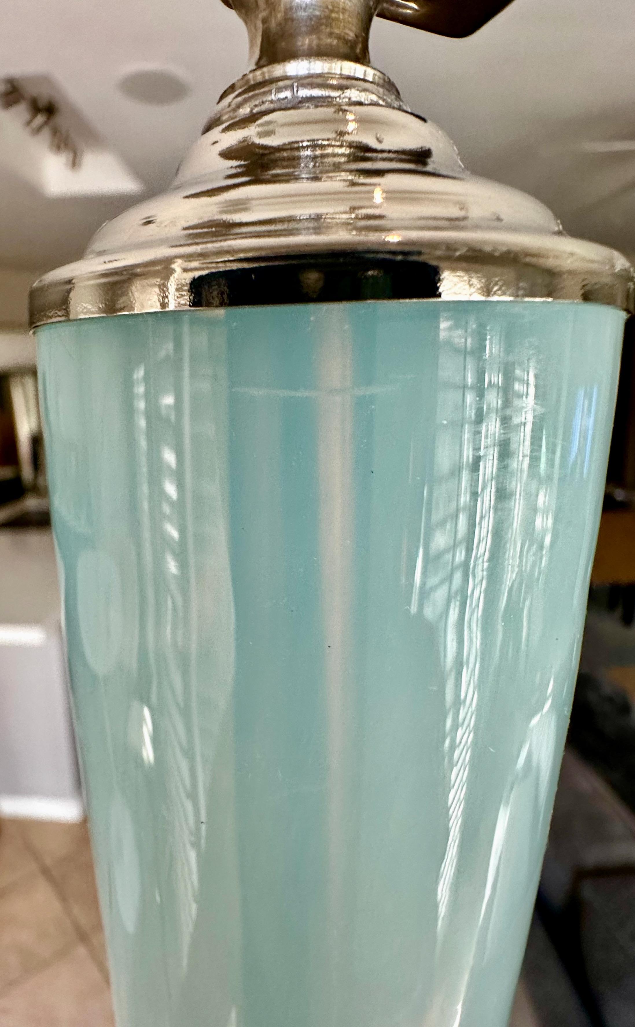 Single Murano Italian Blue Opalescent Table Lamp For Sale 5