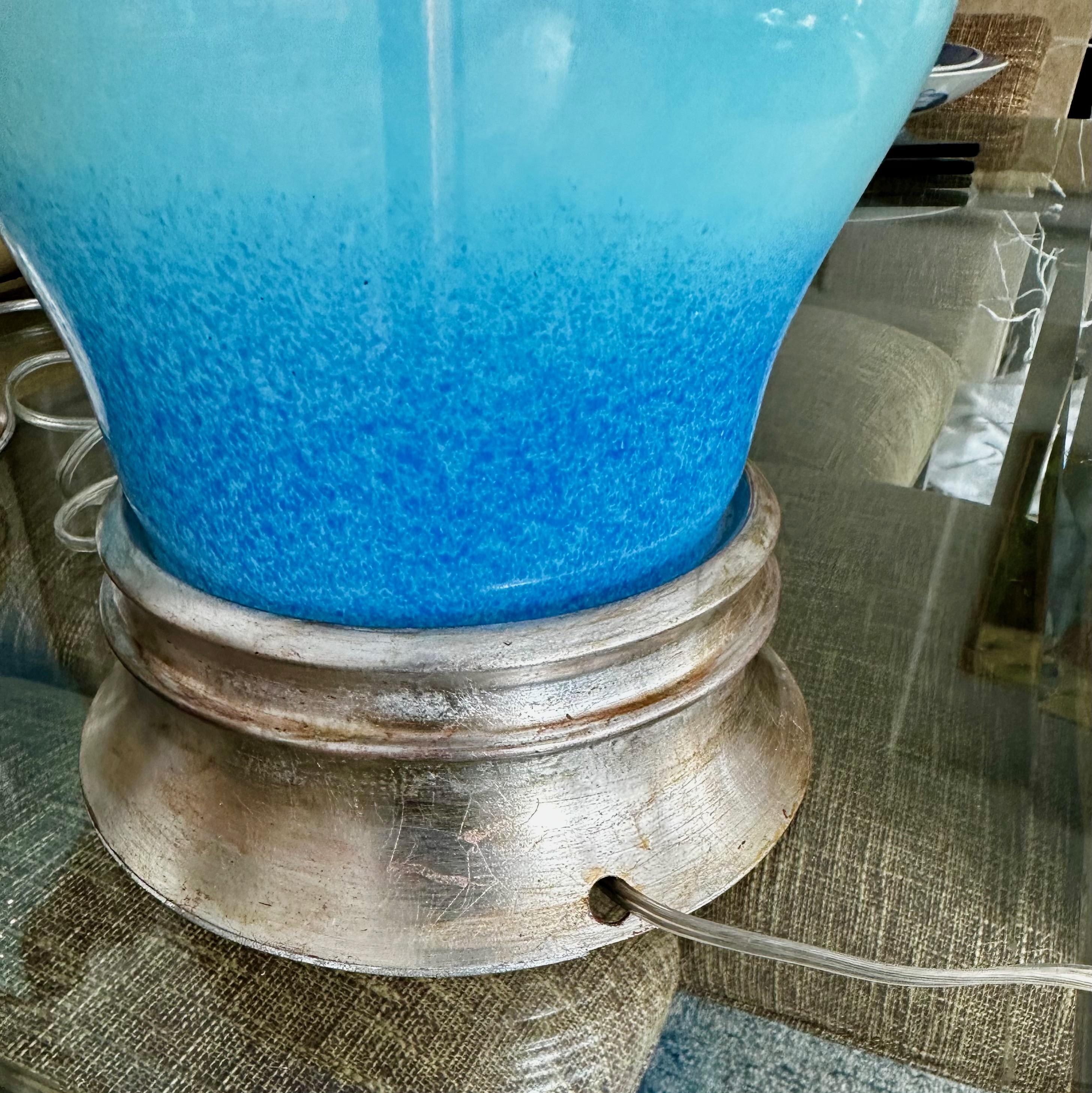 Single Murano Italian Blue Opalescent Table Lamp For Sale 6