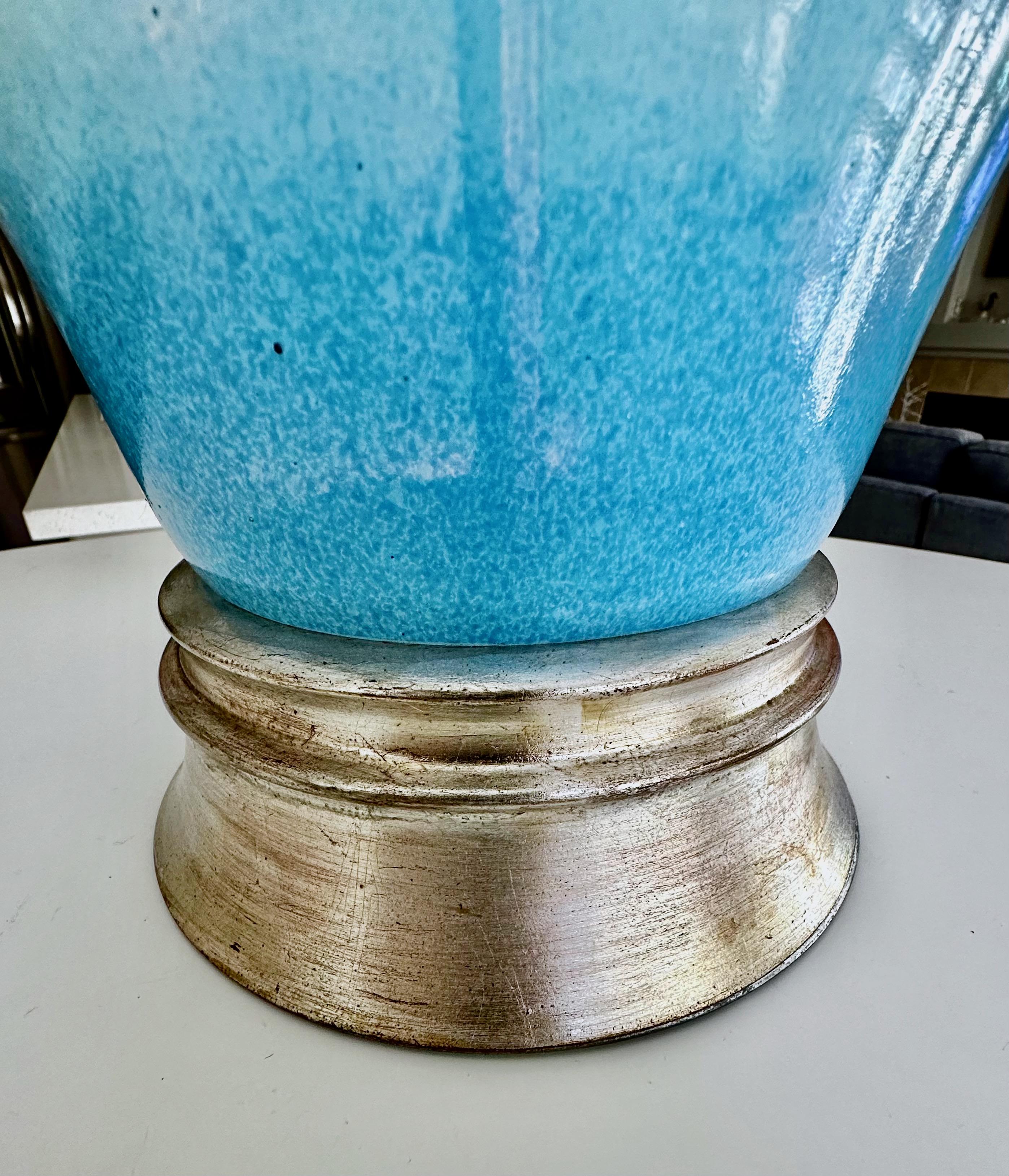 Single Murano Italian Blue Opalescent Table Lamp For Sale 7