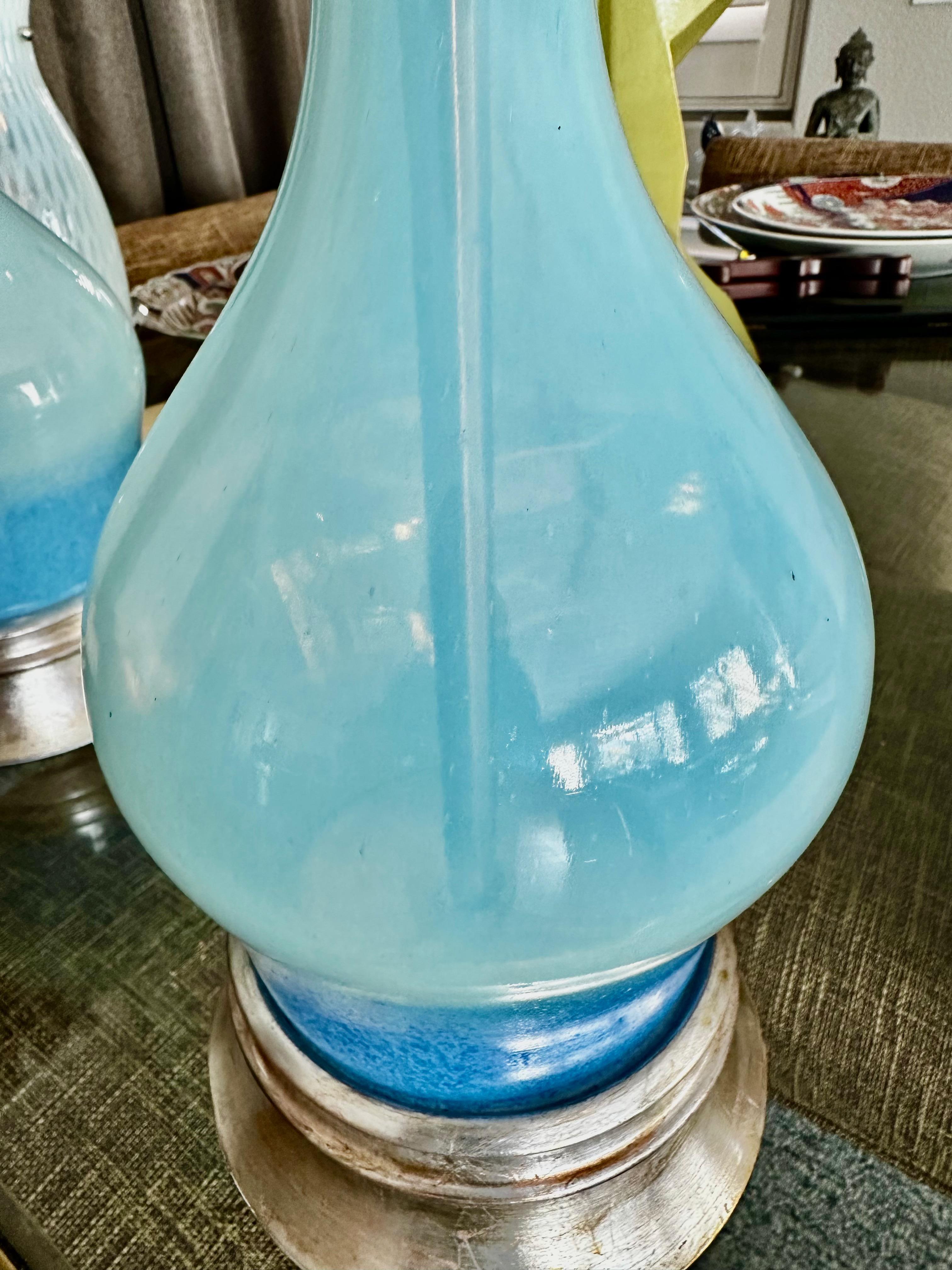 Single Murano Italian Blue Opalescent Table Lamp For Sale 8