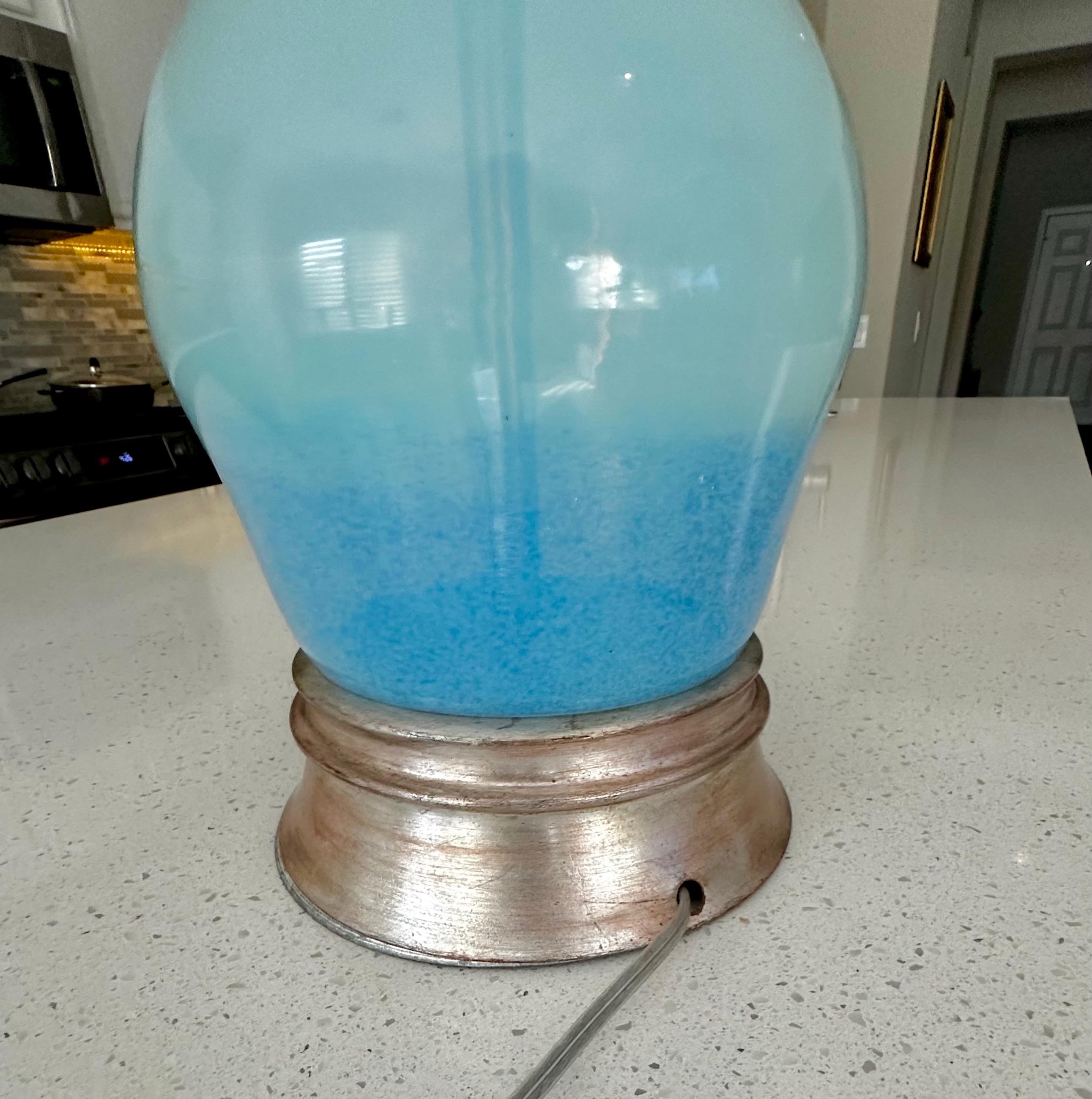 Single Murano Italian Blue Opalescent Table Lamp For Sale 8