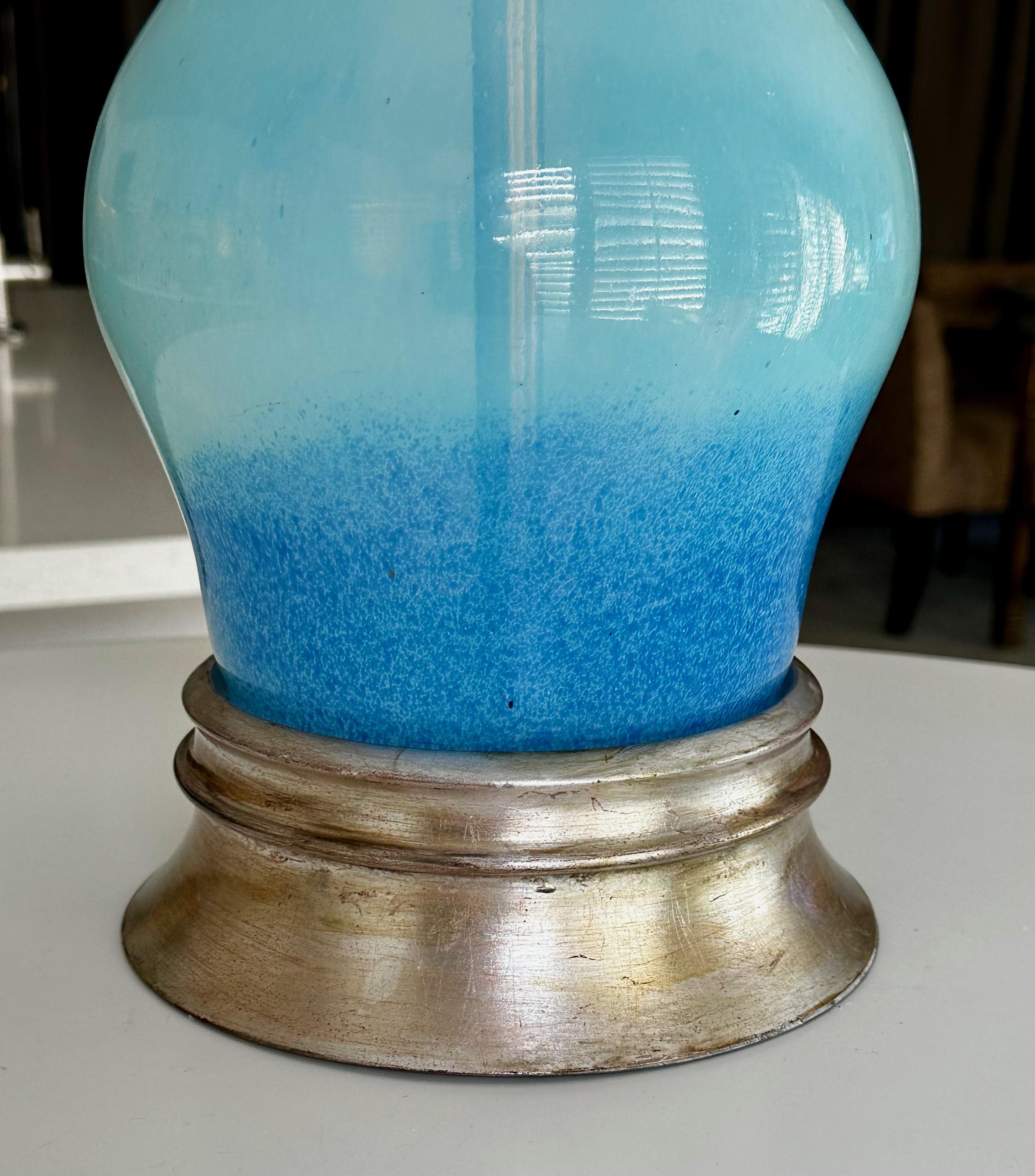Single Murano Italian Blue Opalescent Table Lamp In Good Condition For Sale In Palm Springs, CA
