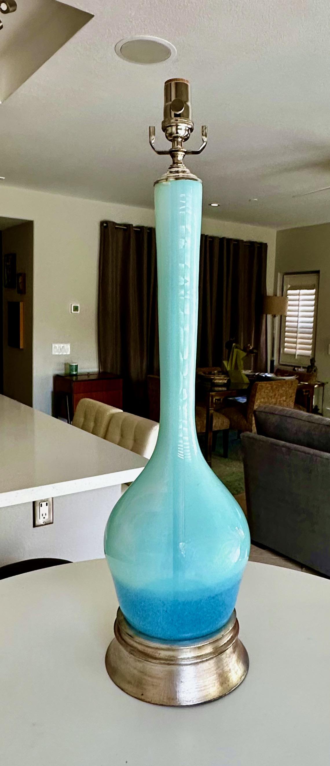 Single Murano Italian Blue Opalescent Table Lamp In Good Condition For Sale In Palm Springs, CA