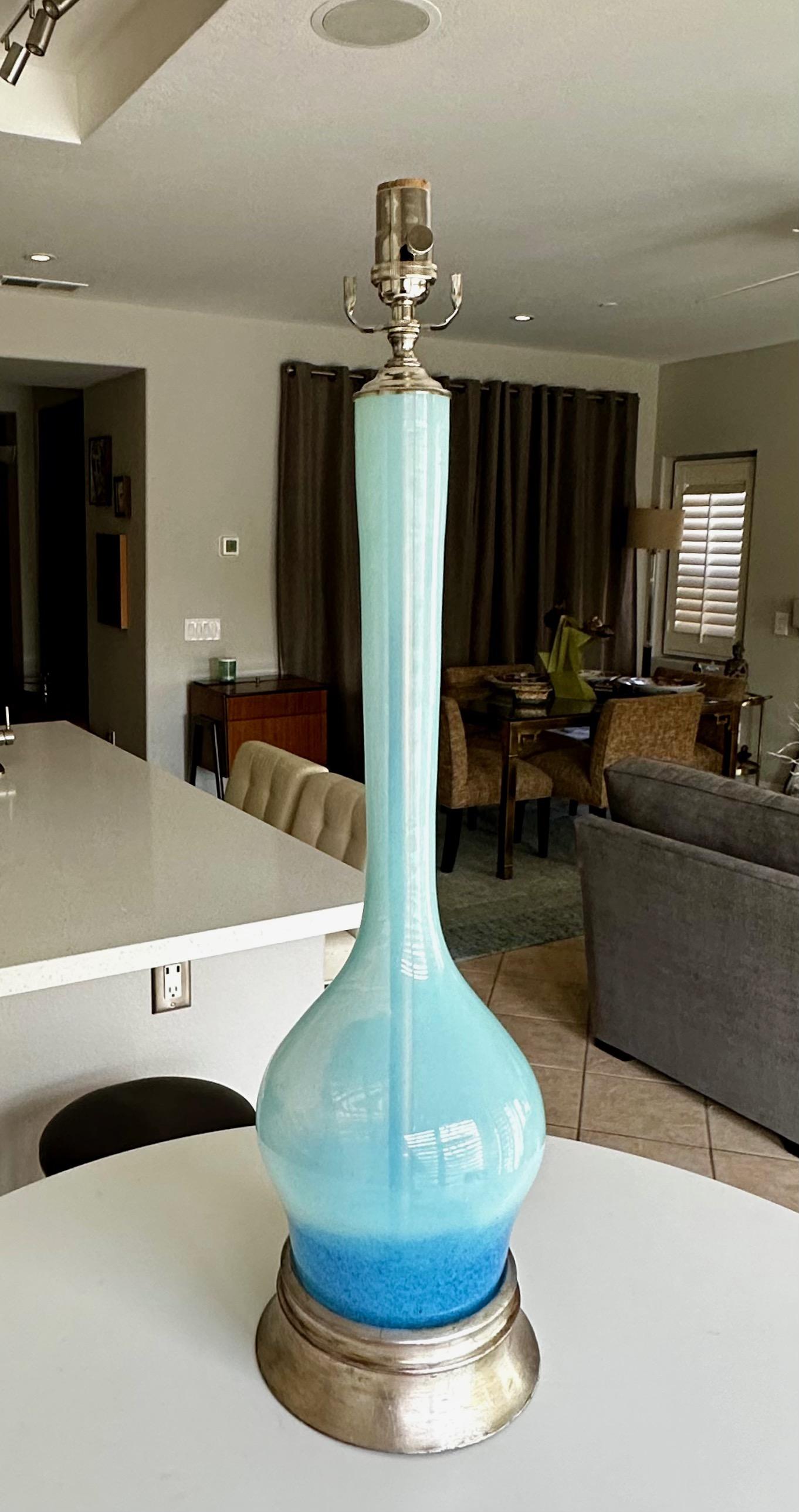 Single Murano Italian Blue Opalescent Table Lamp For Sale 2