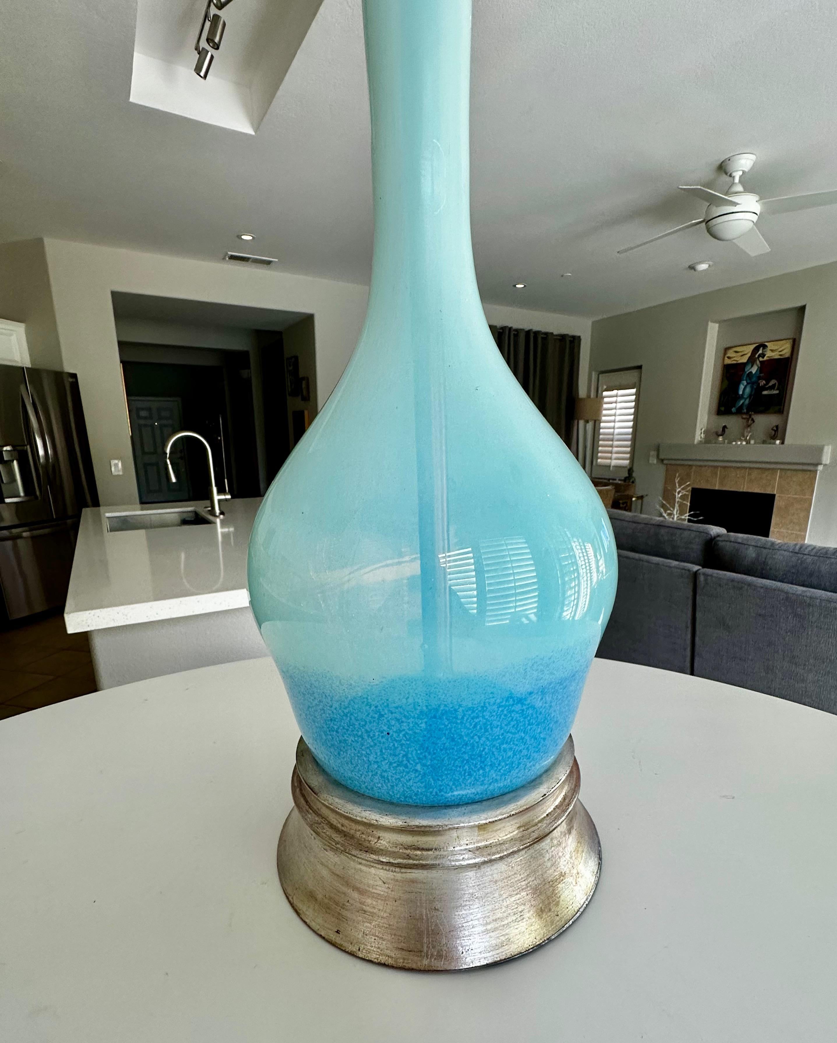 Single Murano Italian Blue Opalescent Table Lamp For Sale 2