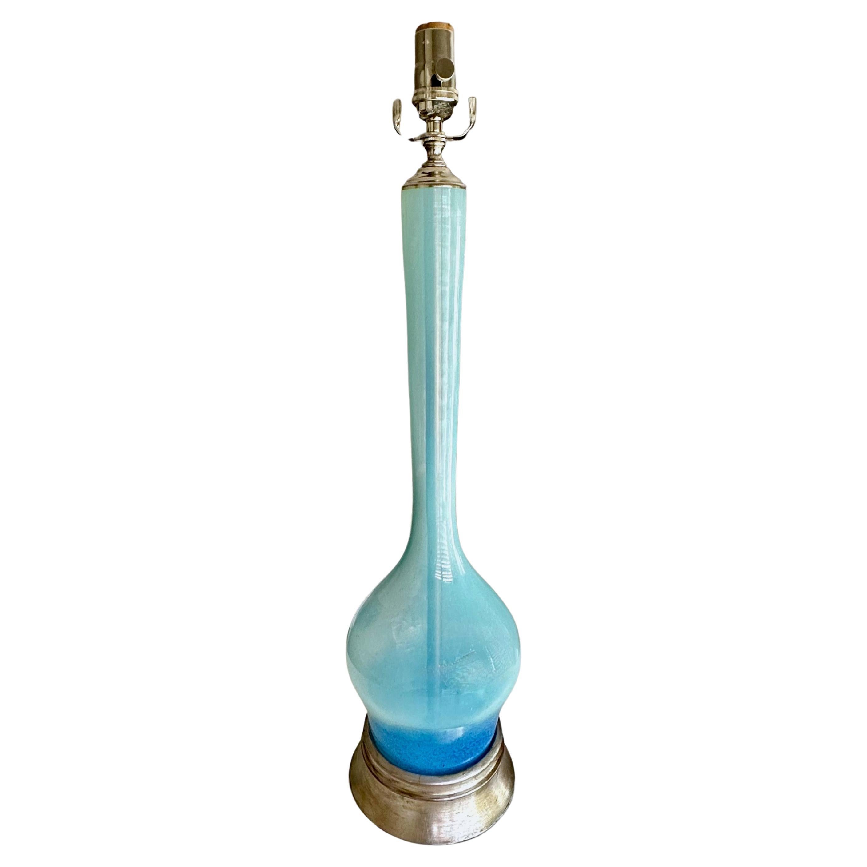 Single Murano Italian Blue Opalescent Table Lamp For Sale