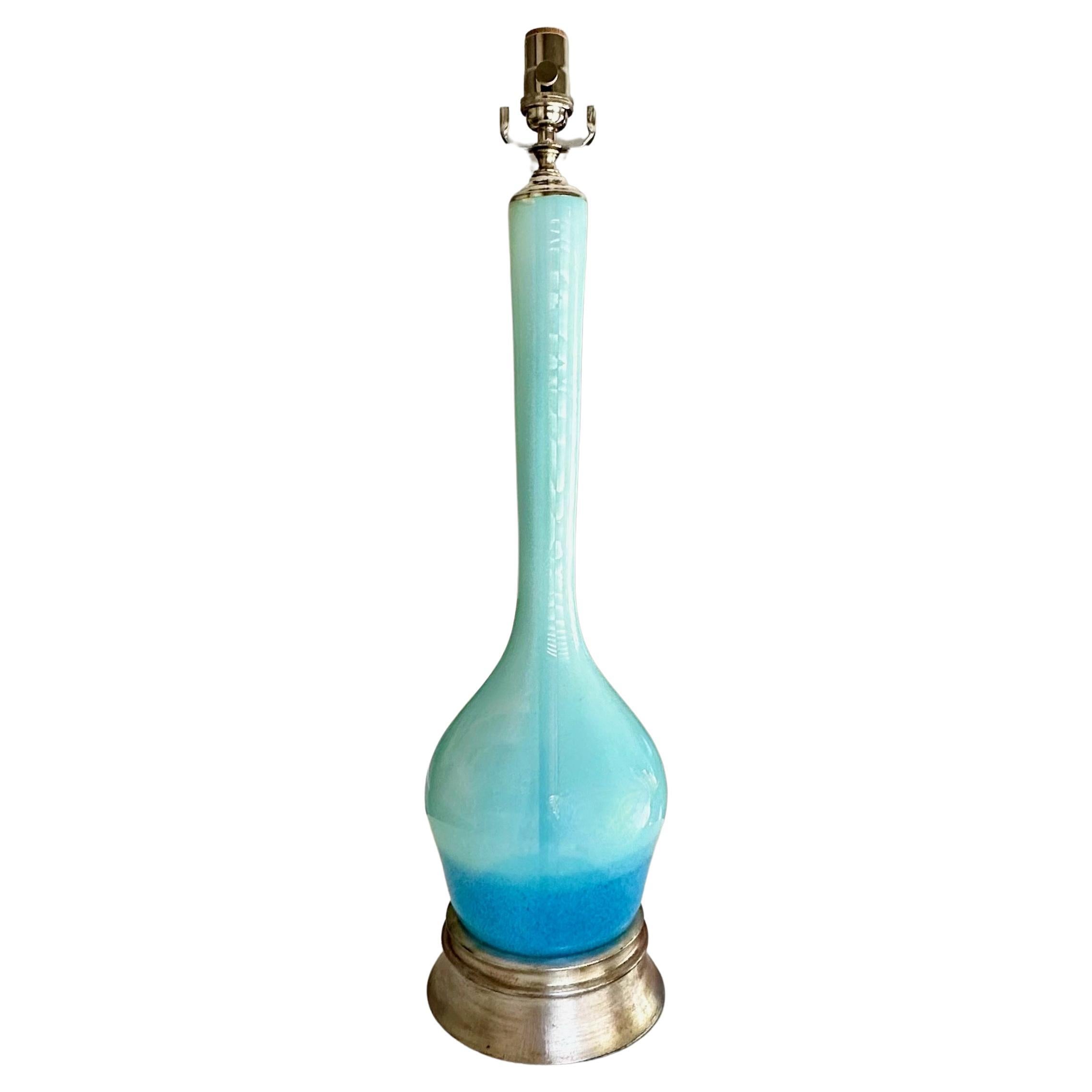 Single Murano Italian Blue Opalescent Table Lamp