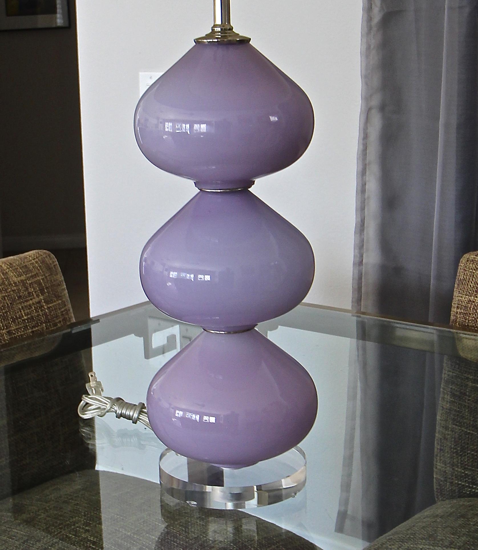 Nickel Single Murano Italian Lavender Stacked Ball Table Lamp