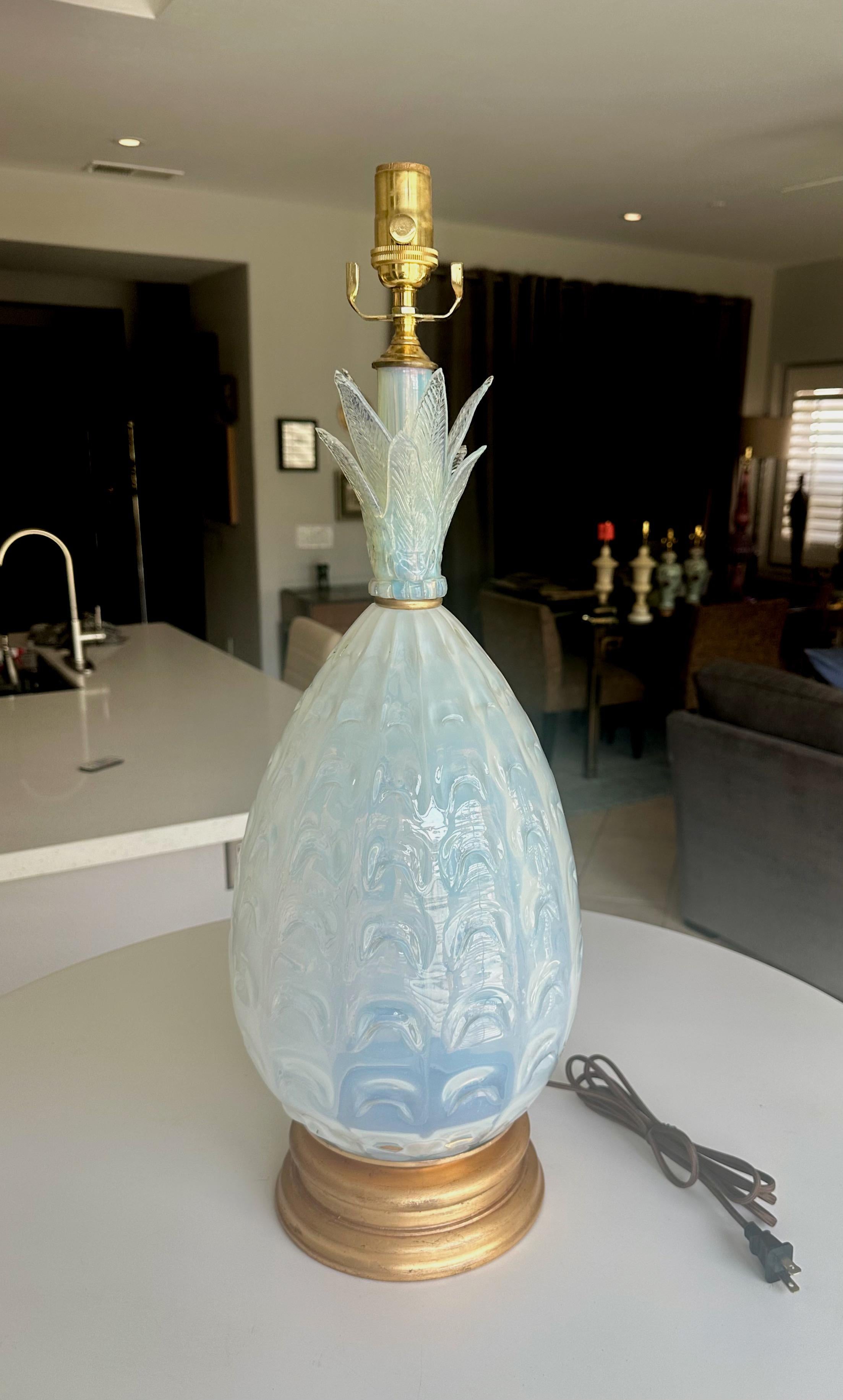 Single Murano Italian Pineapple Opalescent Table Lamp For Sale 10